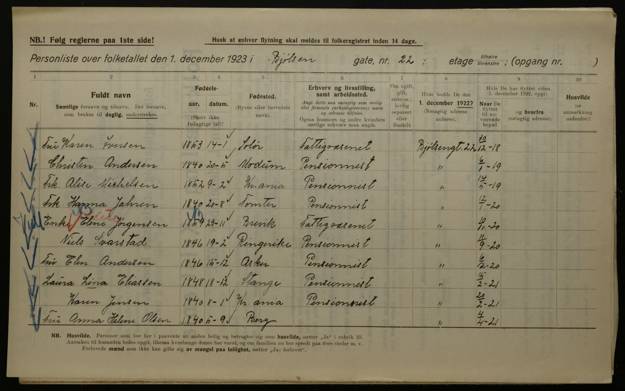 OBA, Kommunal folketelling 1.12.1923 for Kristiania, 1923, s. 7612