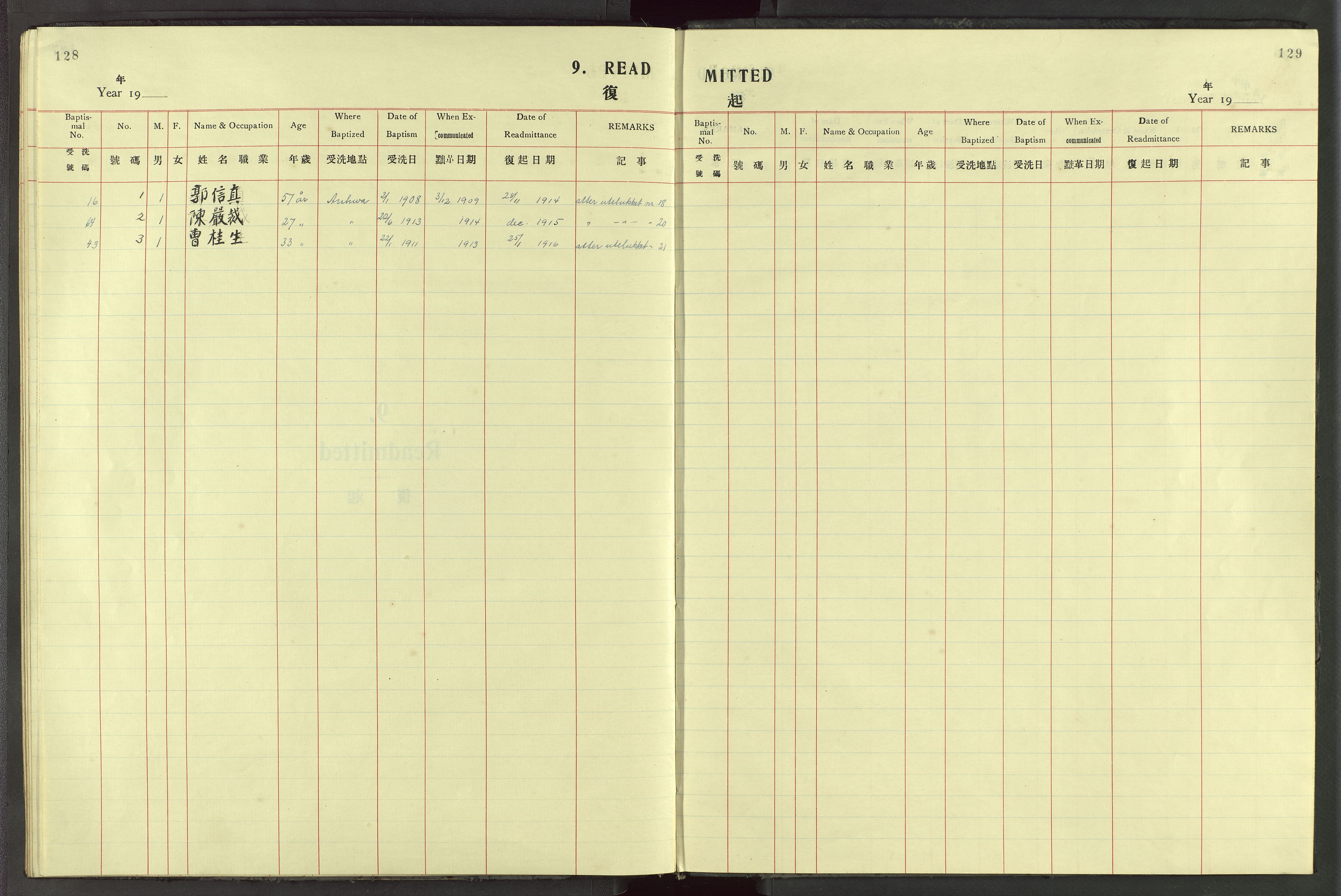Det Norske Misjonsselskap - utland - Kina (Hunan), VID/MA-A-1065/Dm/L0087: Ministerialbok nr. 125, 1906-1948, s. 128-129