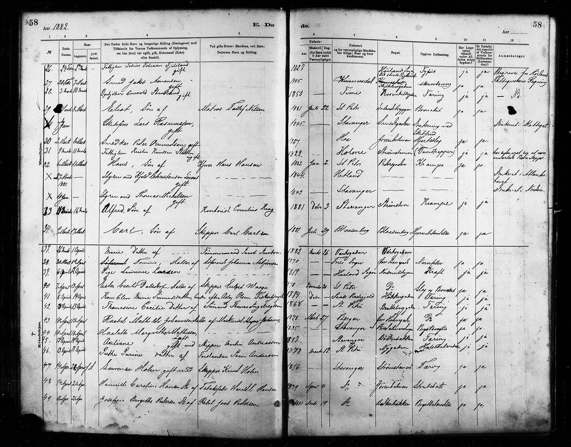 St. Petri sokneprestkontor, AV/SAST-A-101813/001/30/30BA/L0017: Ministerialbok nr. A 17, 1879-1895, s. 58