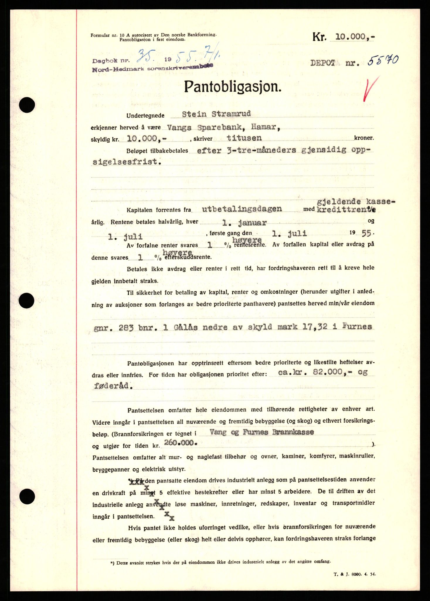 Nord-Hedmark sorenskriveri, SAH/TING-012/H/Hb/Hbf/L0032: Pantebok nr. B32, 1955-1955, Dagboknr: 35/1952