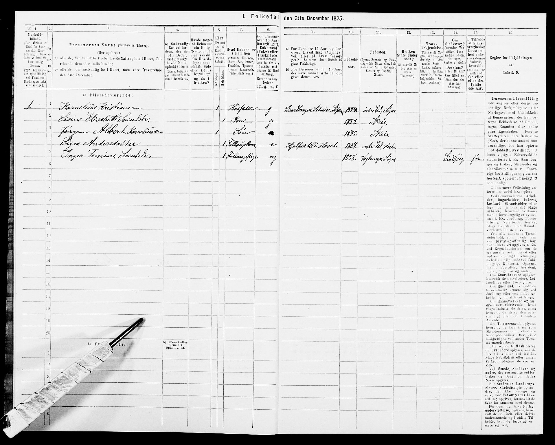 SAK, Folketelling 1875 for 1019L Mandal prestegjeld, Halse sokn og Harkmark sokn, 1875, s. 1129