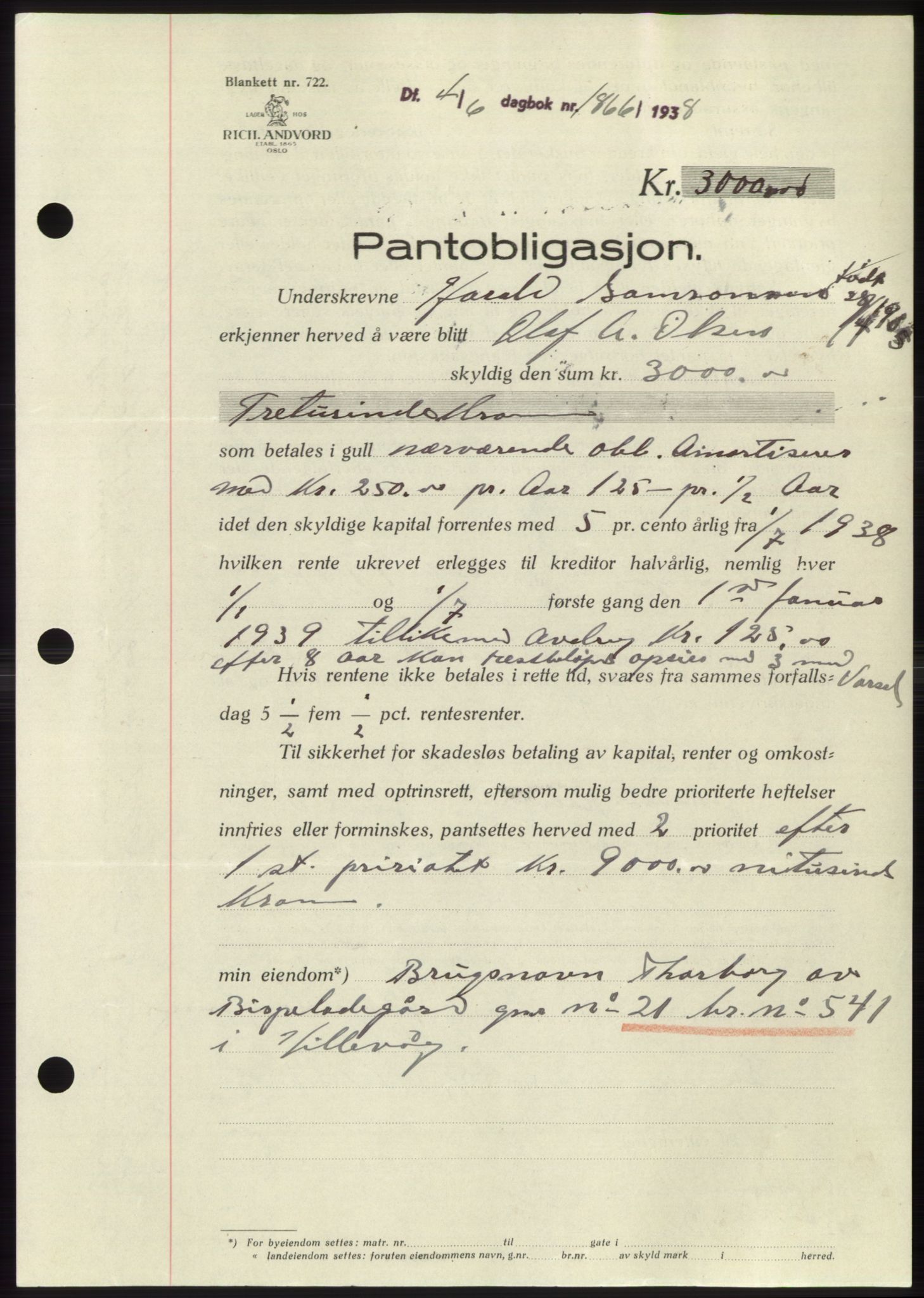 Jæren sorenskriveri, SAST/A-100310/03/G/Gba/L0071: Pantebok, 1938-1938, Dagboknr: 1866/1938
