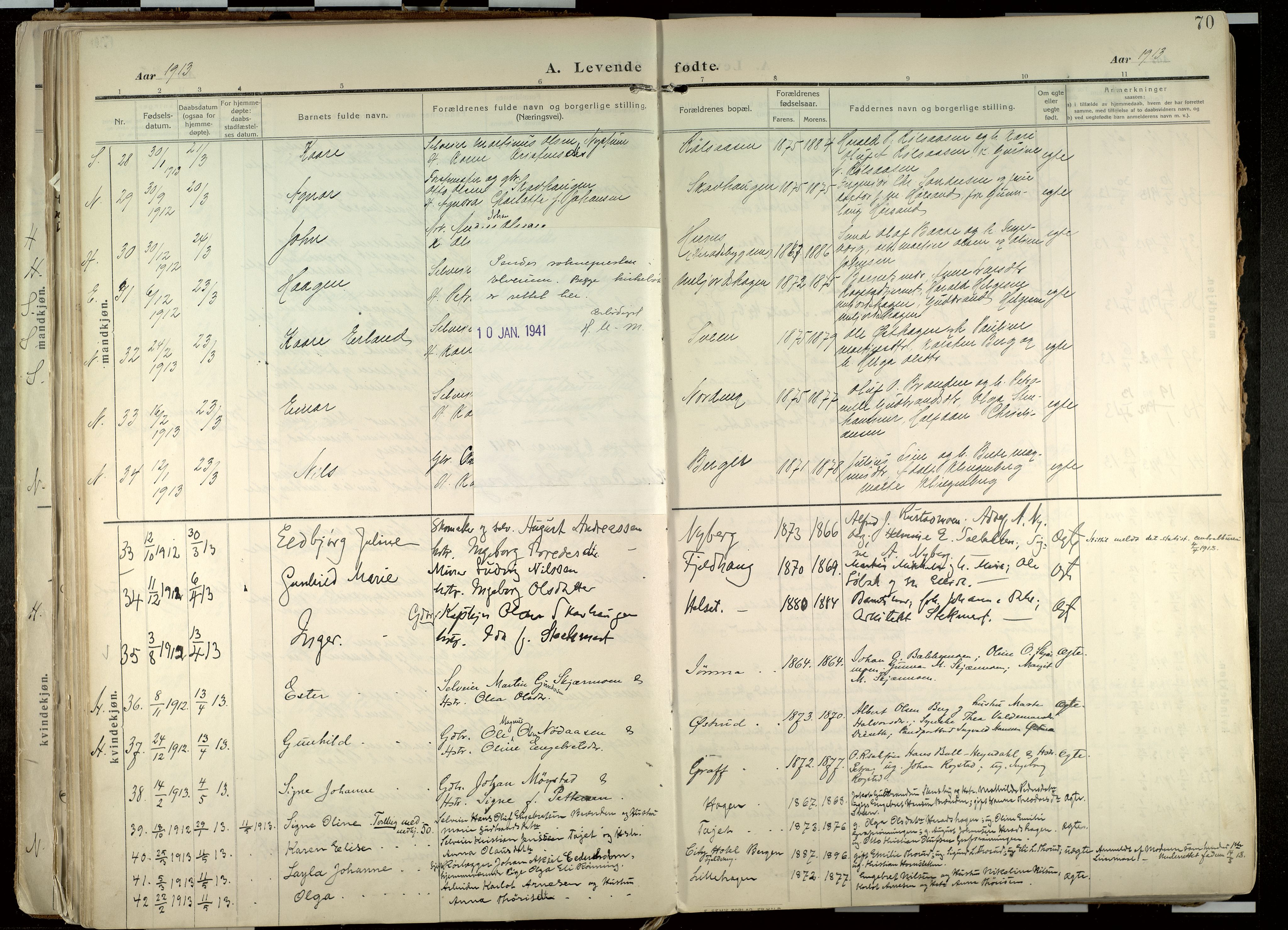 Elverum prestekontor, AV/SAH-PREST-044/H/Ha/Haa/L0020: Ministerialbok nr. 20, 1909-1921, s. 70