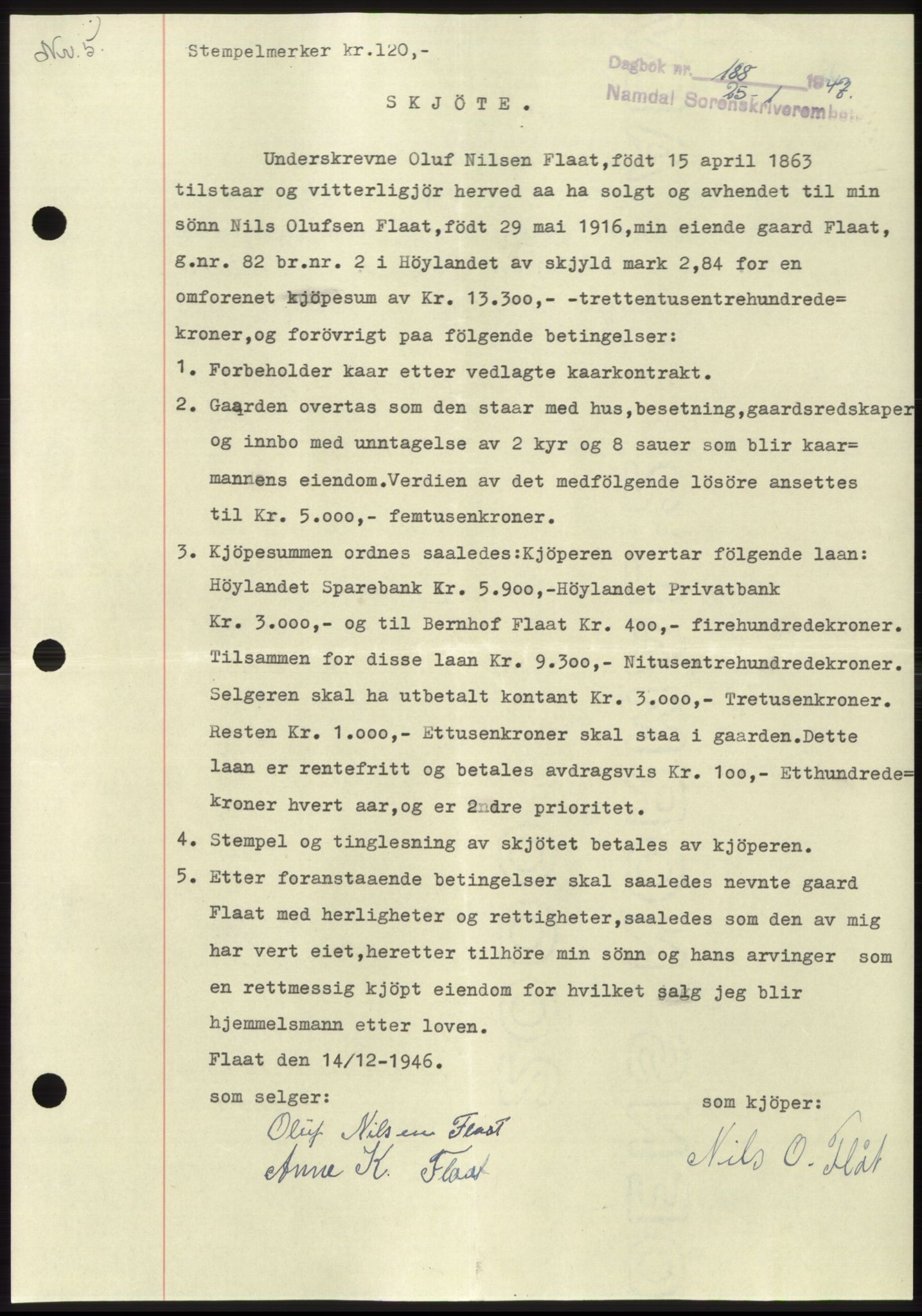 Namdal sorenskriveri, SAT/A-4133/1/2/2C: Pantebok nr. -, 1946-1947, Dagboknr: 188/1947