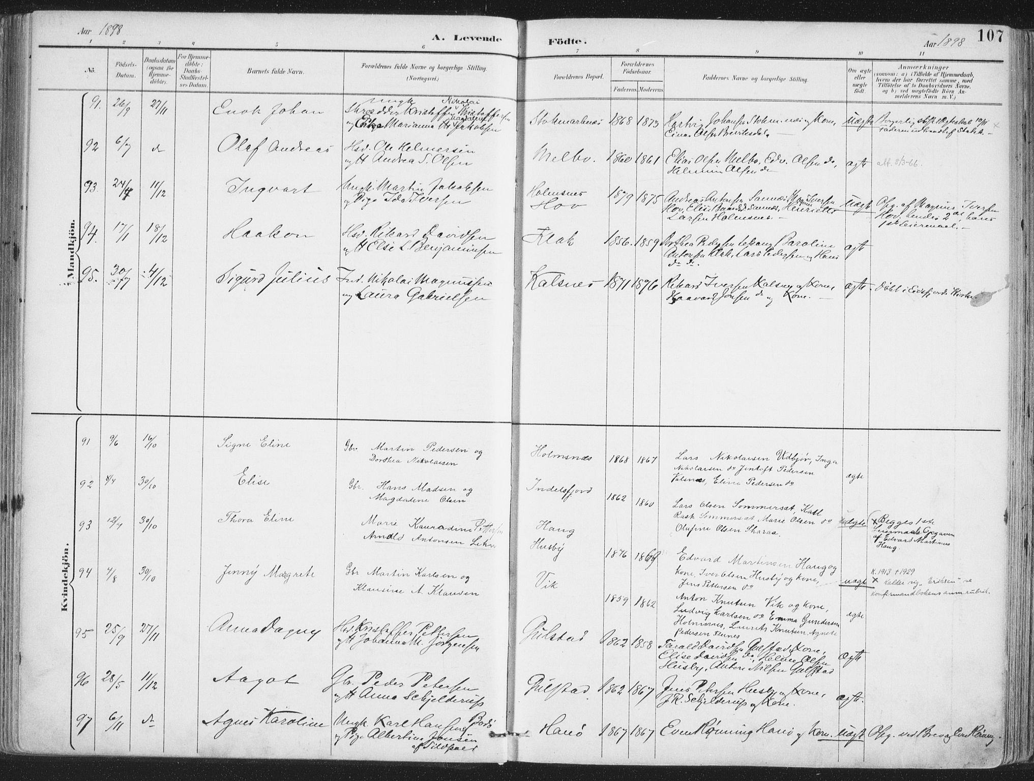 Ministerialprotokoller, klokkerbøker og fødselsregistre - Nordland, AV/SAT-A-1459/888/L1246: Ministerialbok nr. 888A12, 1891-1903, s. 107