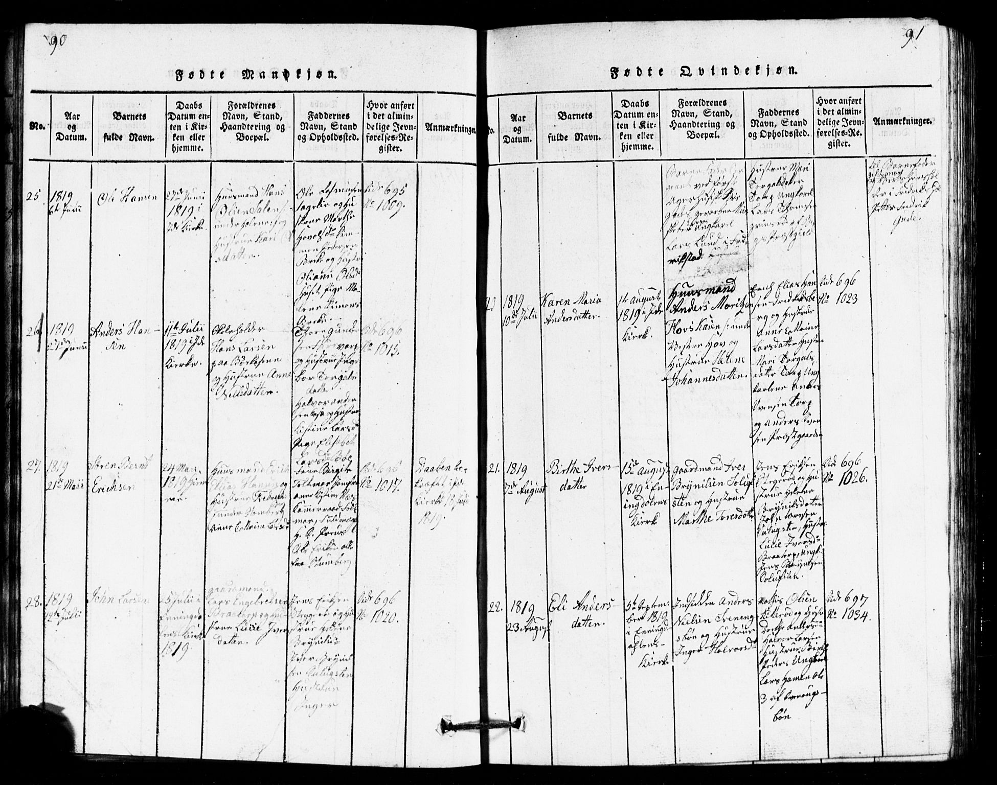 Idd prestekontor Kirkebøker, AV/SAO-A-10911/G/Ga/L0001: Klokkerbok nr. I 1, 1815-1826, s. 90-91