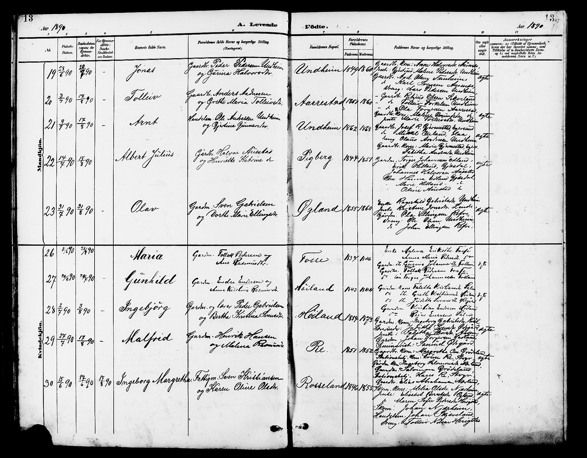 Lye sokneprestkontor, AV/SAST-A-101794/001/30BB/L0007: Klokkerbok nr. B 8, 1889-1909, s. 13