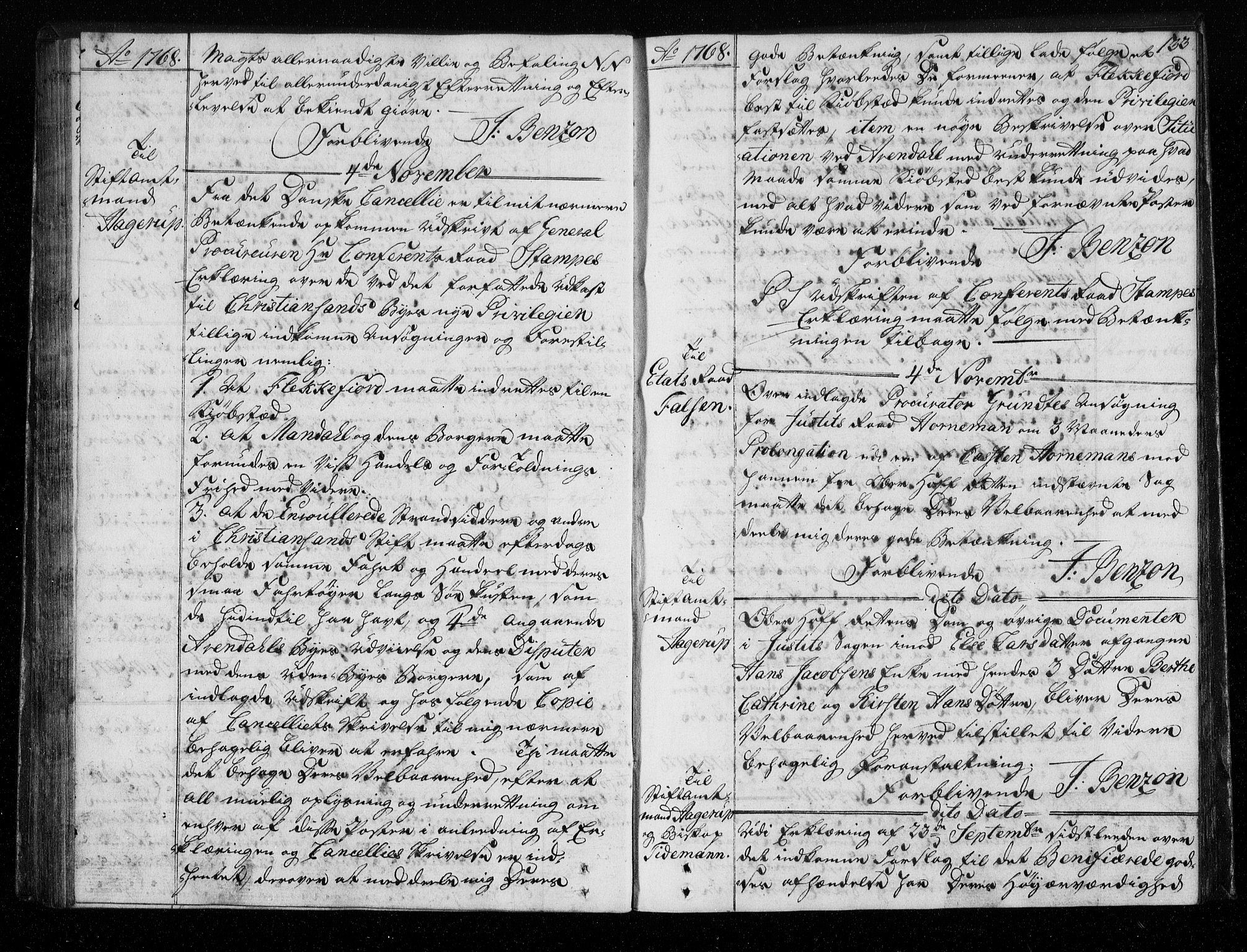 Stattholderembetet 1572-1771, AV/RA-EA-2870/Bf/L0007: Stattholderprotokoll (allmenn kopibok), 1768-1769, s. 132b-133a