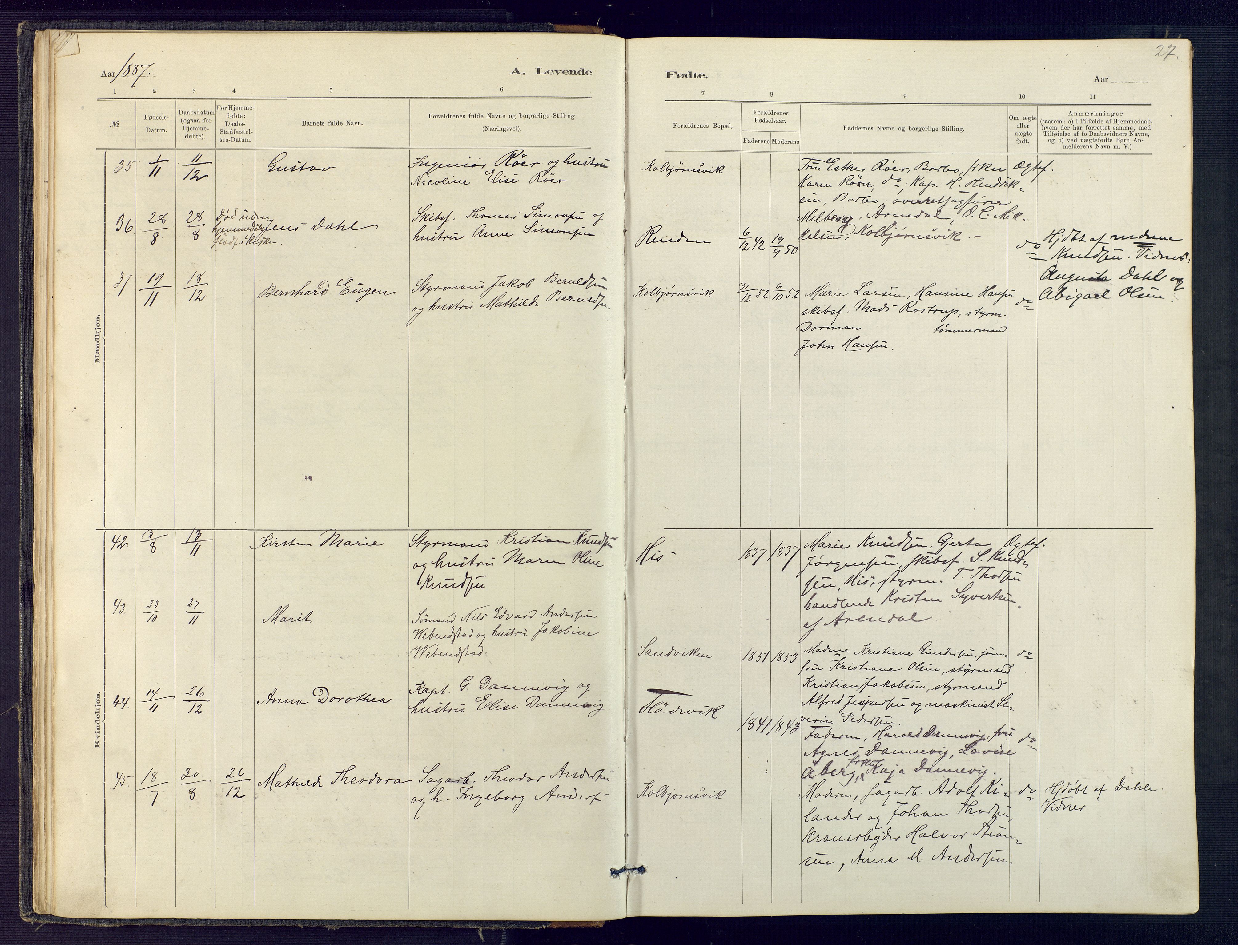 Hisøy sokneprestkontor, AV/SAK-1111-0020/F/Fb/L0003: Klokkerbok nr. B 3, 1885-1905, s. 27