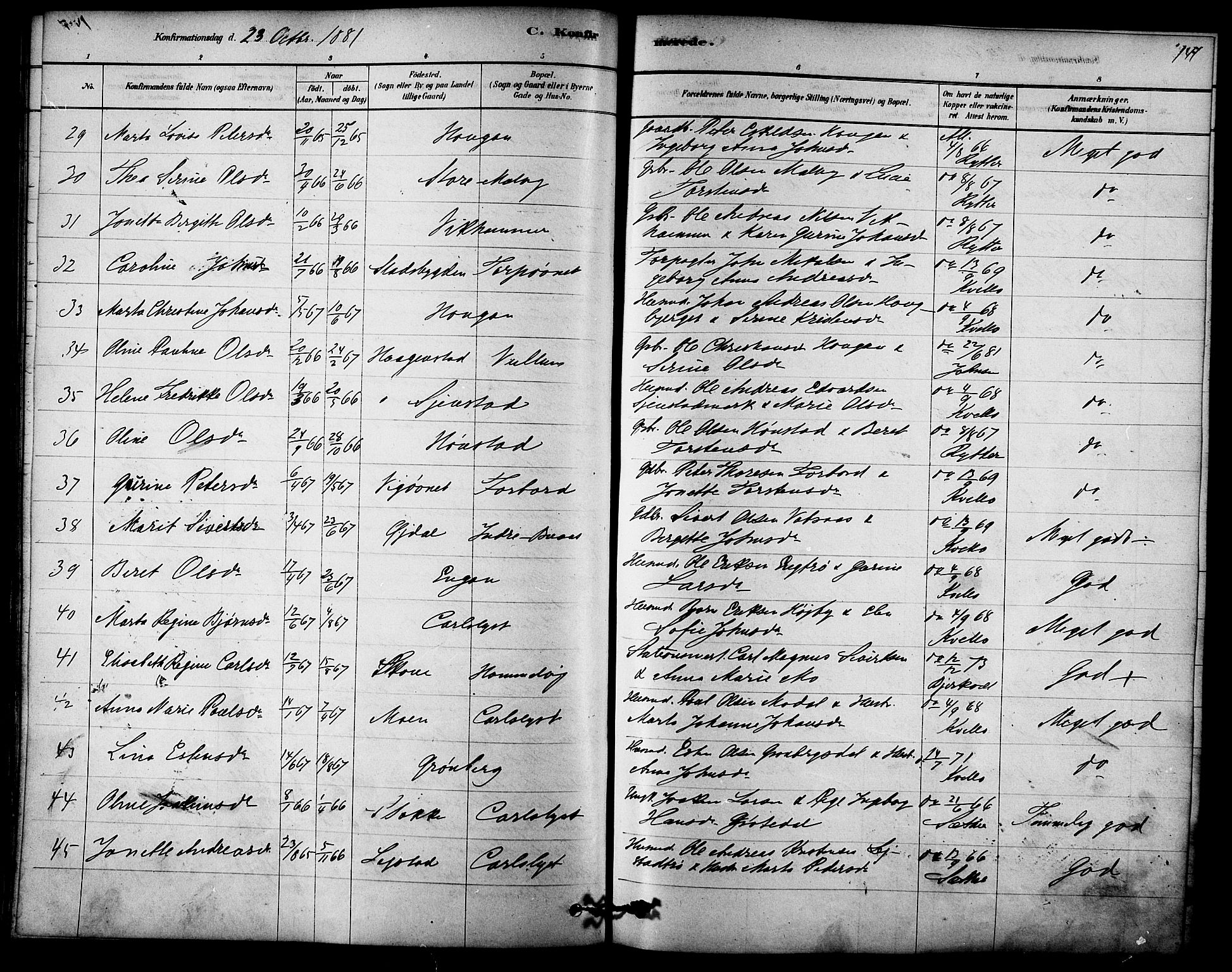 Ministerialprotokoller, klokkerbøker og fødselsregistre - Sør-Trøndelag, AV/SAT-A-1456/616/L0410: Ministerialbok nr. 616A07, 1878-1893, s. 141