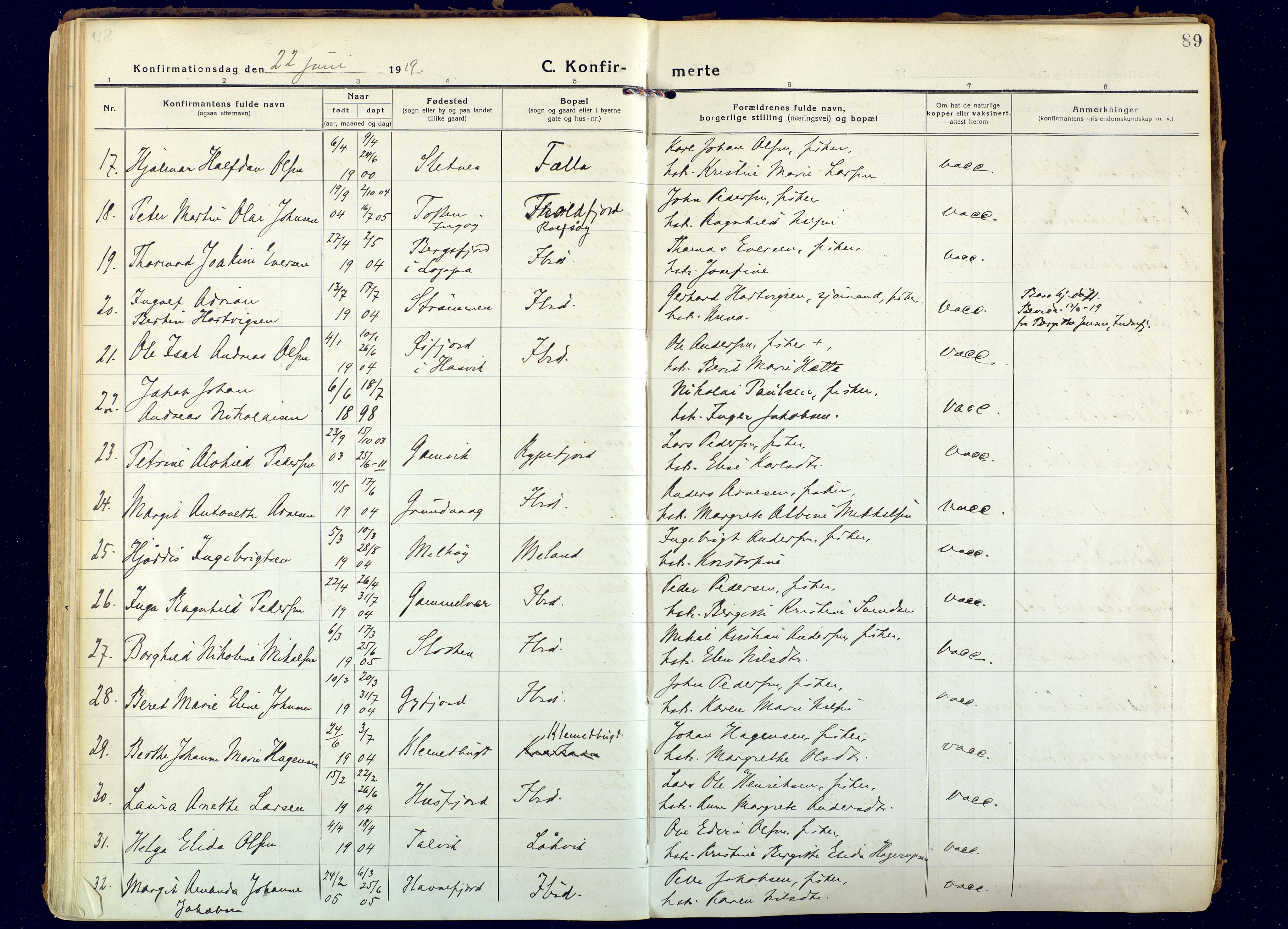 Hammerfest sokneprestkontor, SATØ/S-1347: Ministerialbok nr. 18, 1918-1933, s. 89