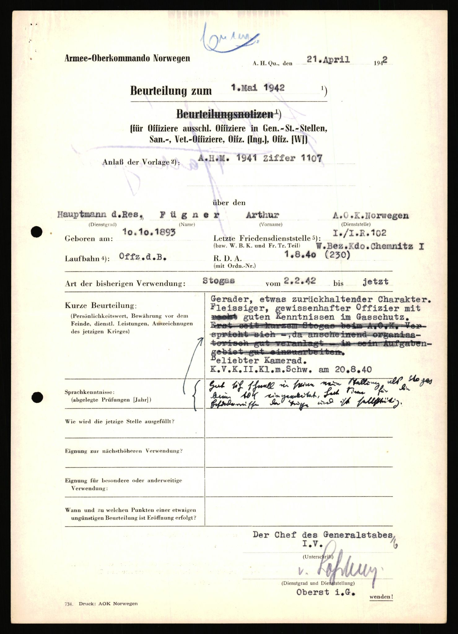 Forsvarets Overkommando. 2 kontor. Arkiv 11.4. Spredte tyske arkivsaker, AV/RA-RAFA-7031/D/Dar/Dara/L0018: Personalbøker, 1940-1945, s. 450