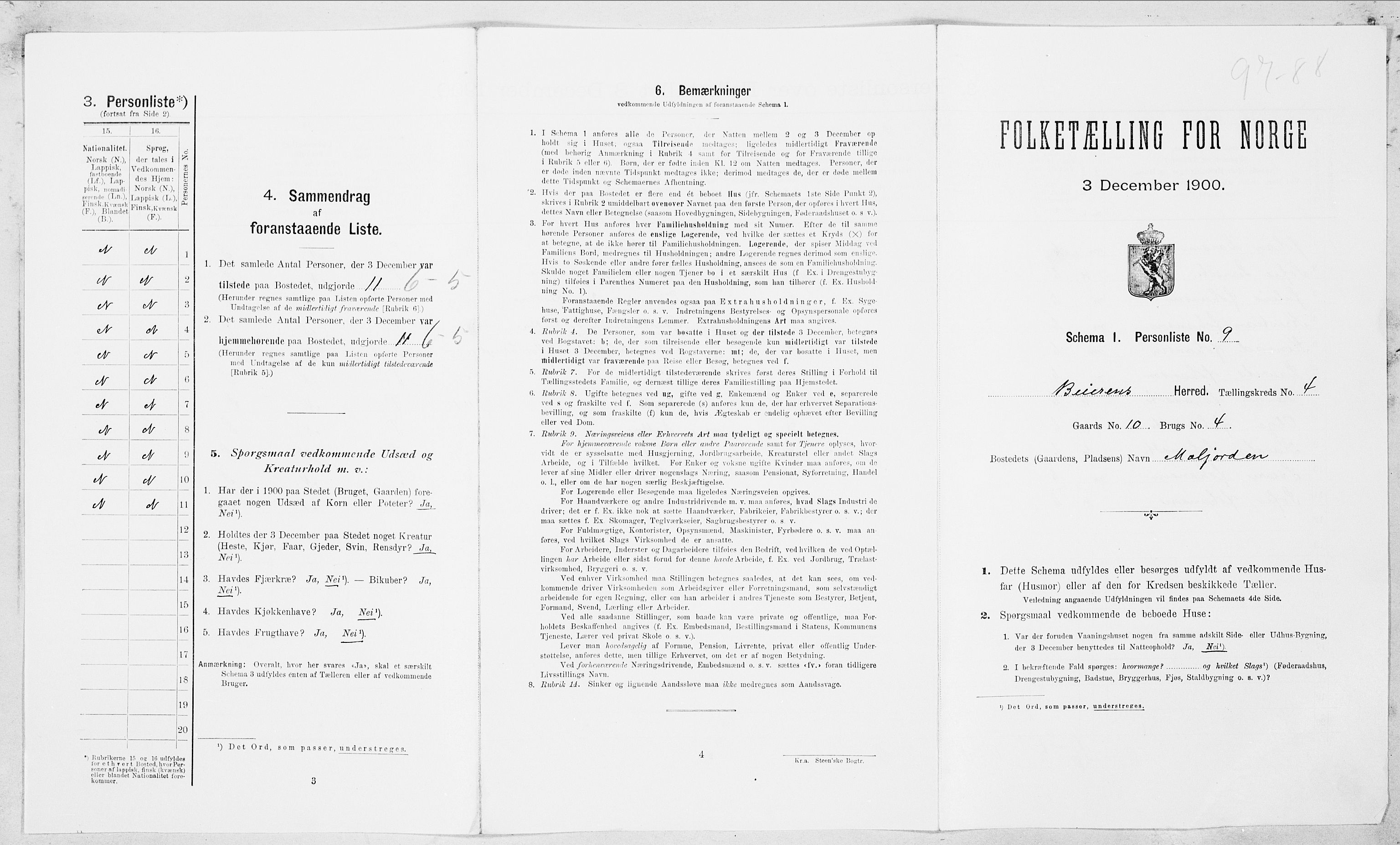 SAT, Folketelling 1900 for 1839 Beiarn herred, 1900, s. 196