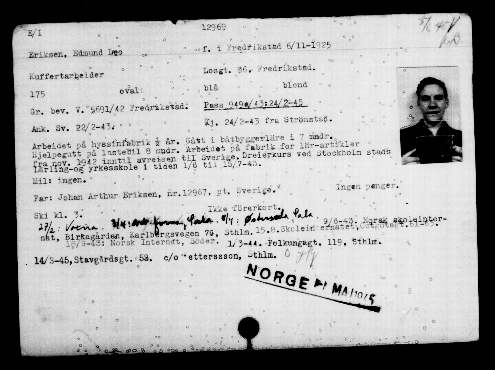 Den Kgl. Norske Legasjons Flyktningskontor, AV/RA-S-6753/V/Va/L0007: Kjesäterkartoteket.  Flyktningenr. 12700-15723, 1940-1945, s. 316