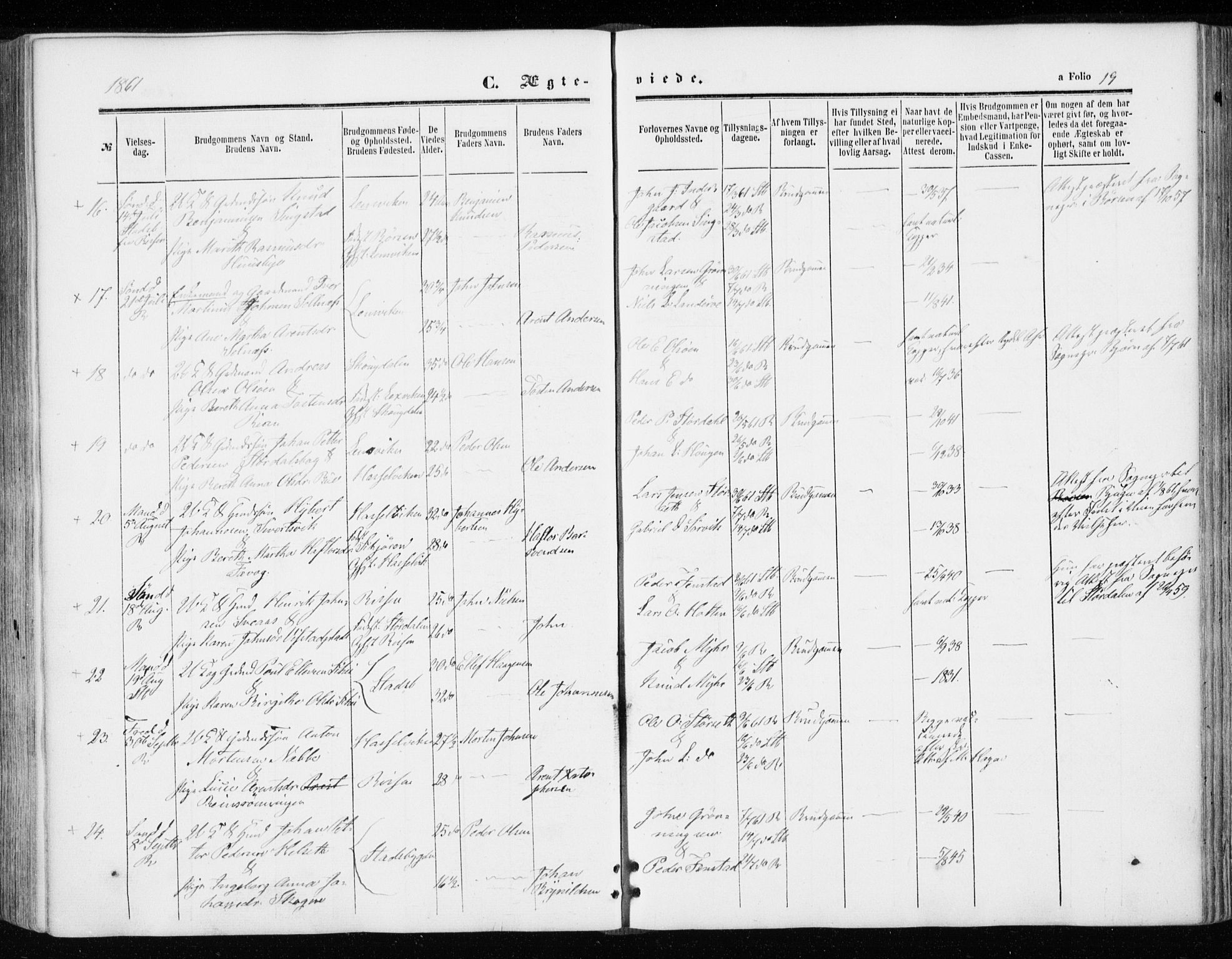 Ministerialprotokoller, klokkerbøker og fødselsregistre - Sør-Trøndelag, SAT/A-1456/646/L0612: Ministerialbok nr. 646A10, 1858-1869, s. 19