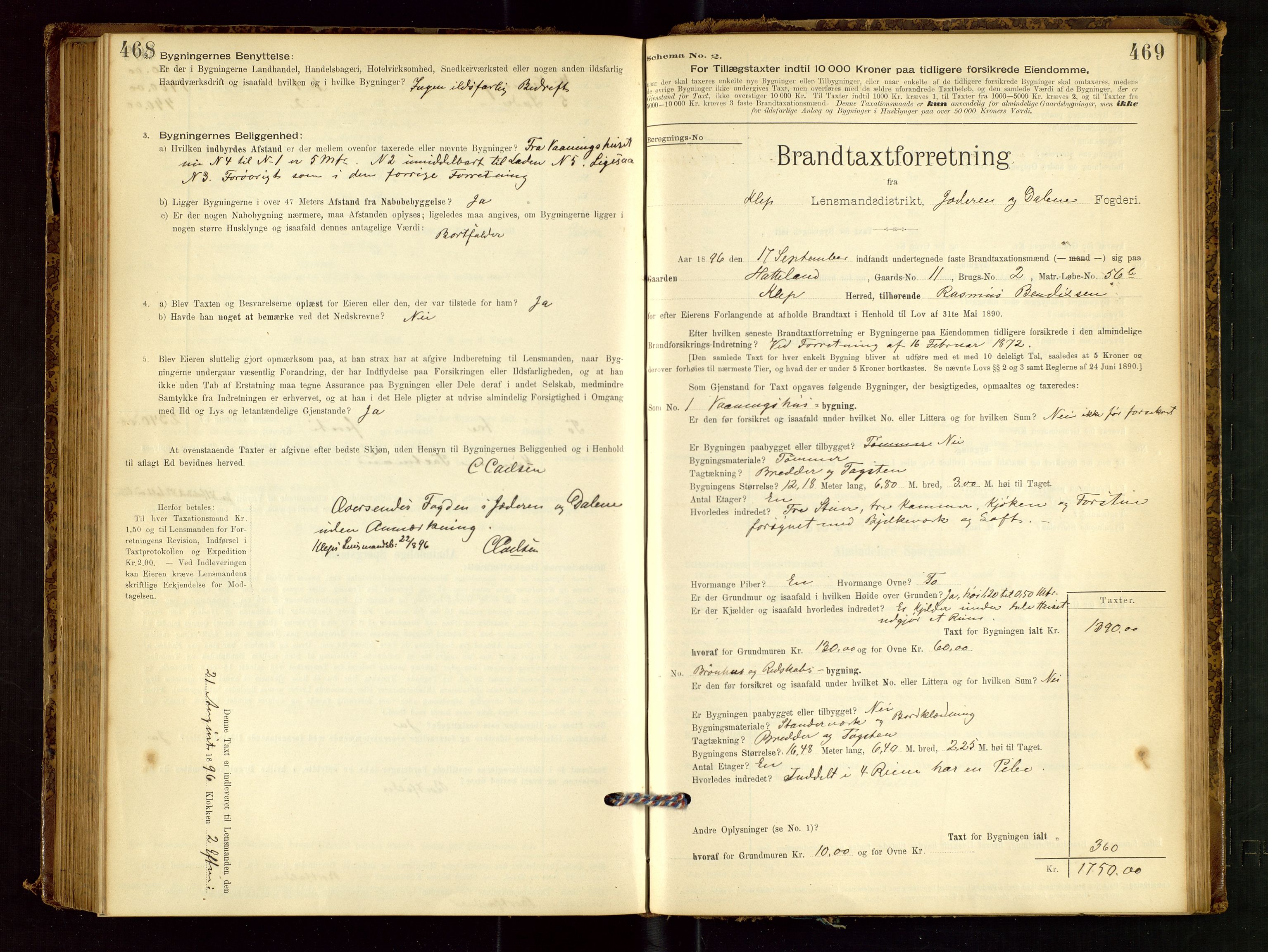 Klepp lensmannskontor, SAST/A-100163/Goc/L0001: "Brandtaxationsprotokol" m/register, 1895-1898, s. 468-469