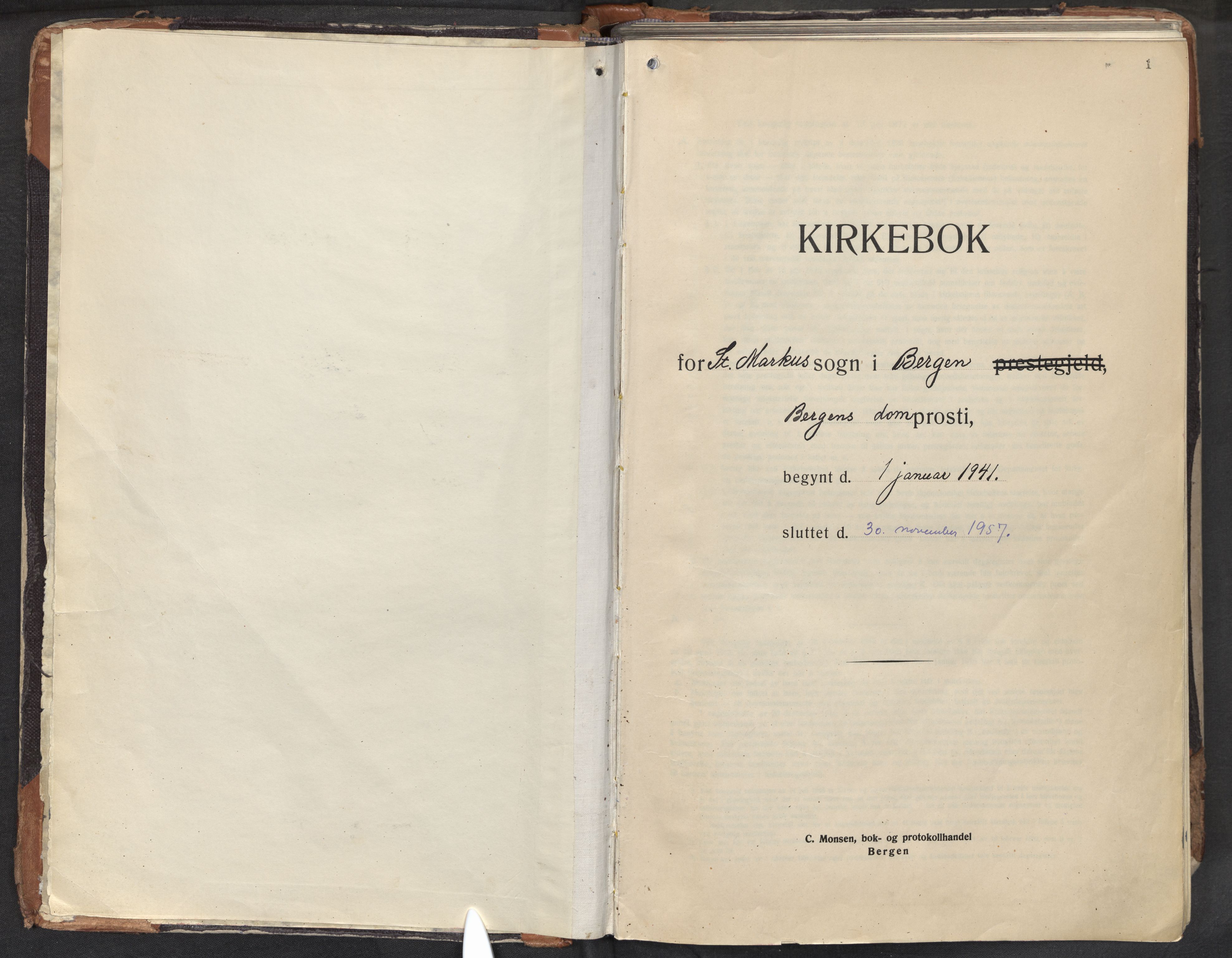 St. Markus sokneprestembete, AV/SAB-A-99935: Ministerialbok nr. A 2, 1941-1957, s. 0b-1a