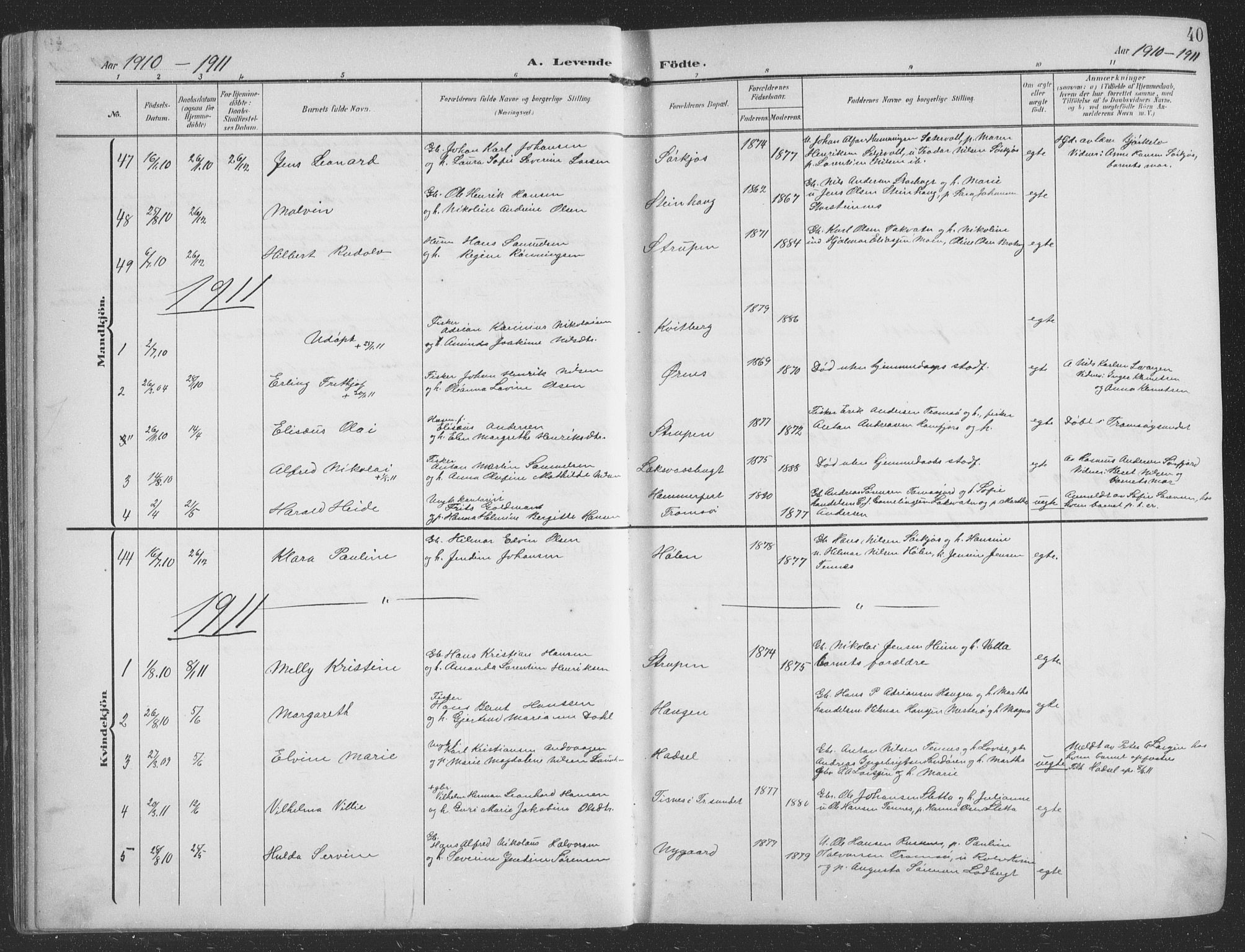 Balsfjord sokneprestembete, AV/SATØ-S-1303/G/Gab/L0009klokker: Klokkerbok nr. 9, 1906-1920, s. 40