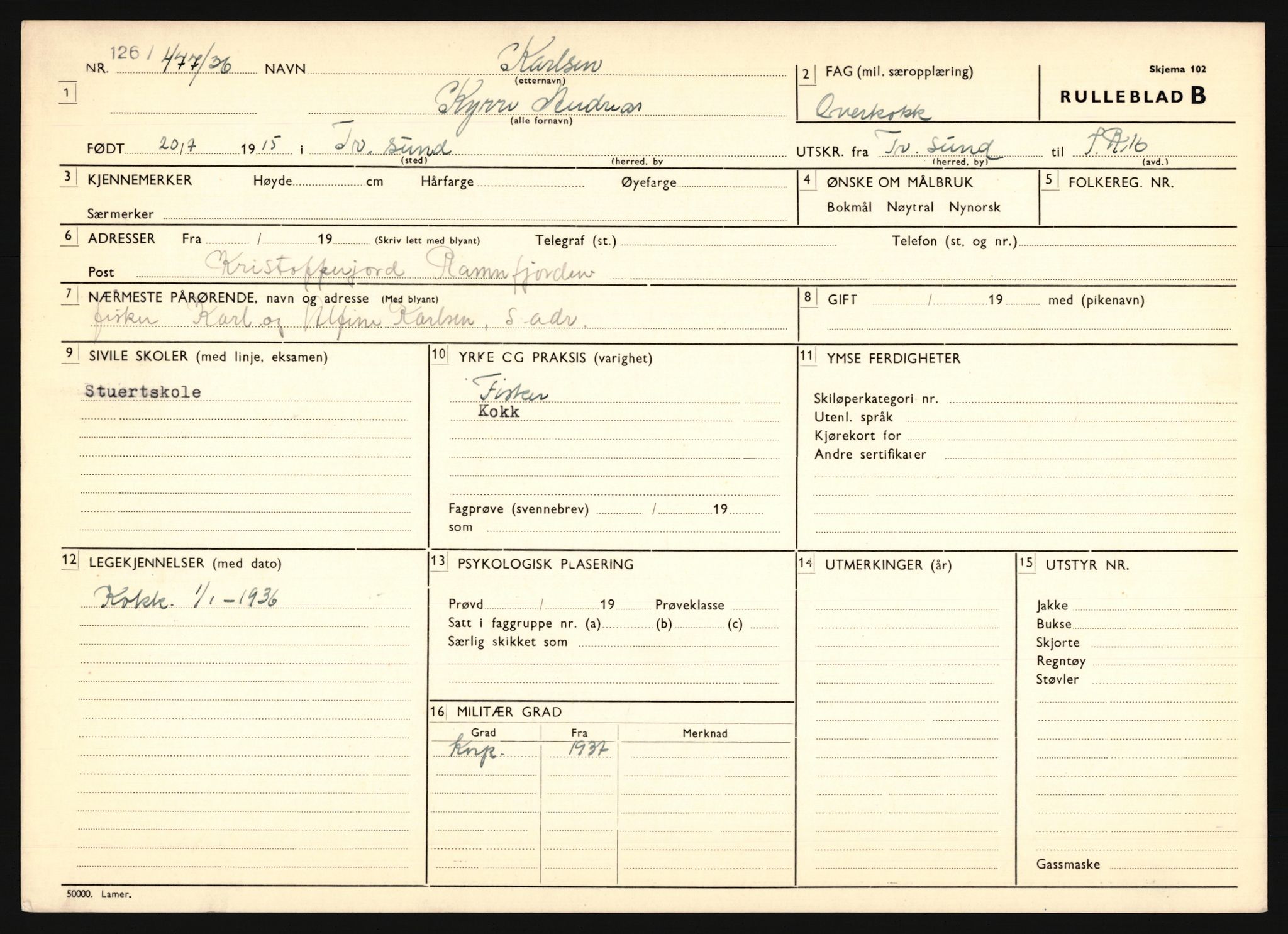 Forsvaret, Troms infanteriregiment nr. 16, AV/RA-RAFA-3146/P/Pa/L0020: Rulleblad for regimentets menige mannskaper, årsklasse 1936, 1936, s. 695