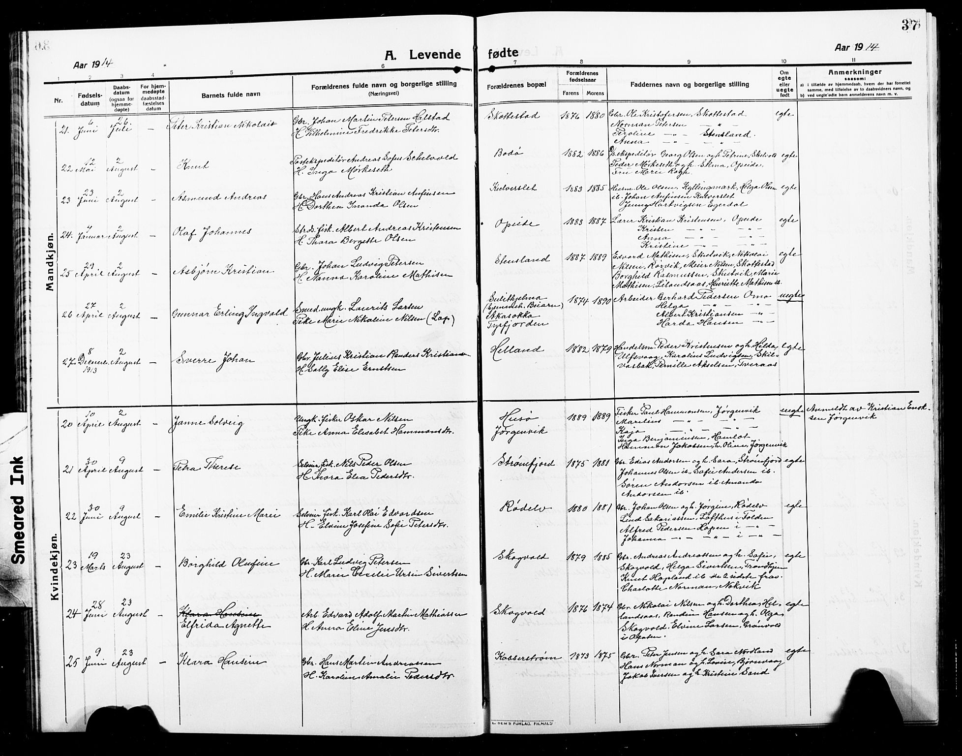 Ministerialprotokoller, klokkerbøker og fødselsregistre - Nordland, SAT/A-1459/859/L0861: Klokkerbok nr. 859C07, 1910-1925, s. 37