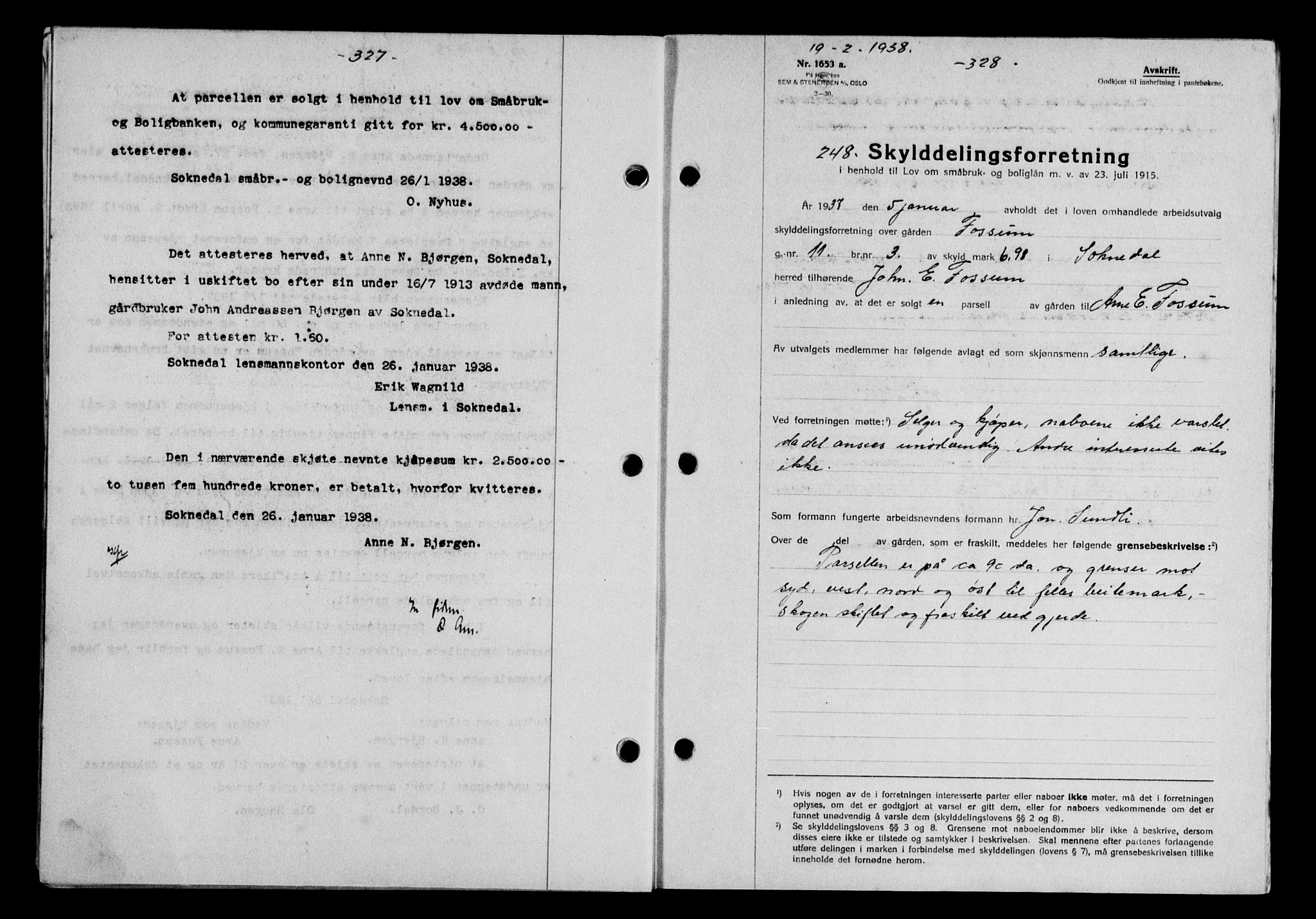 Gauldal sorenskriveri, SAT/A-0014/1/2/2C/L0048: Pantebok nr. 51-52, 1937-1938, s. 327, Dagboknr: 248/1938