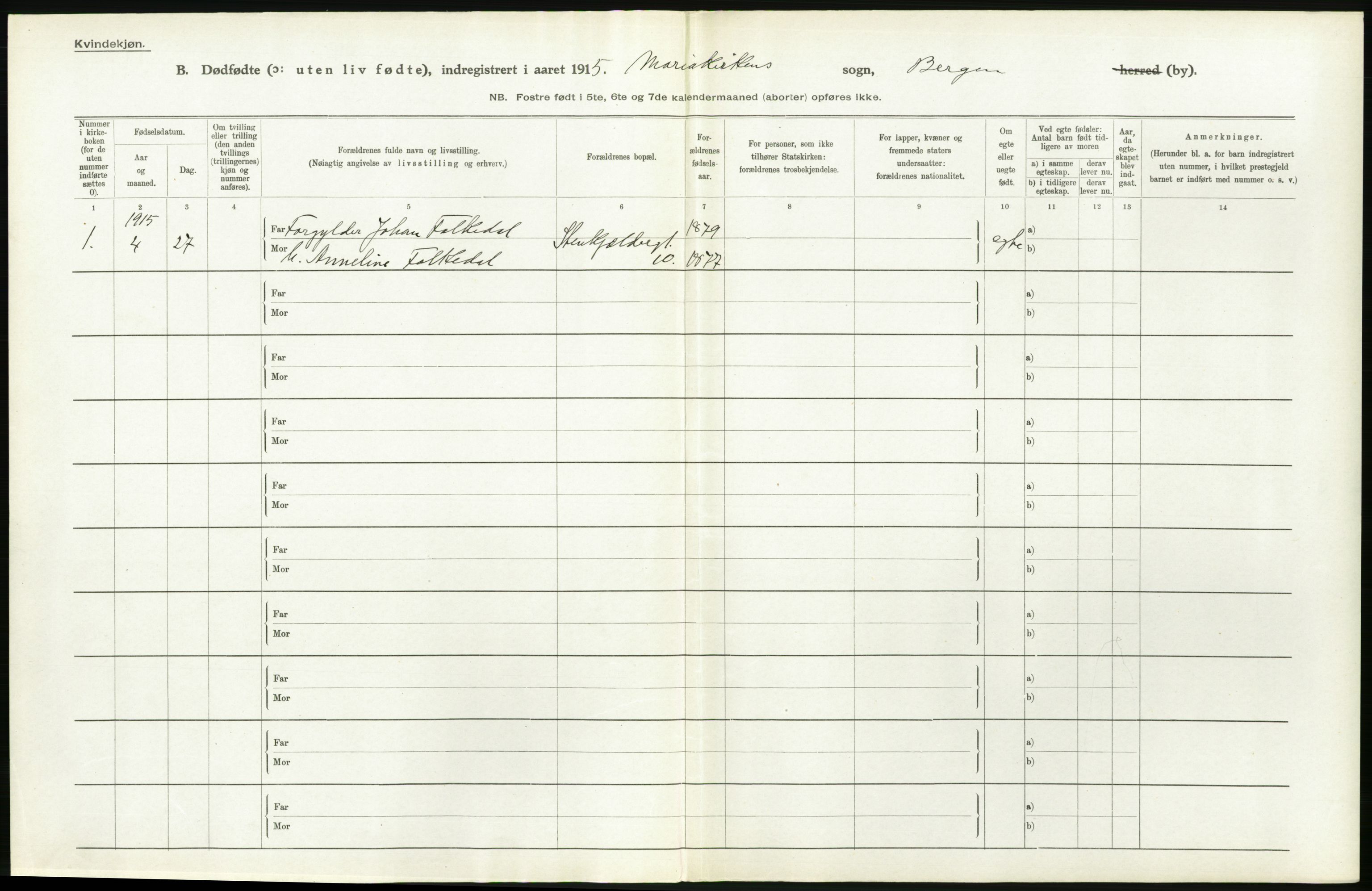 Statistisk sentralbyrå, Sosiodemografiske emner, Befolkning, RA/S-2228/D/Df/Dfb/Dfbe/L0034: Bergen: Gifte, døde, dødfødte., 1915, s. 696