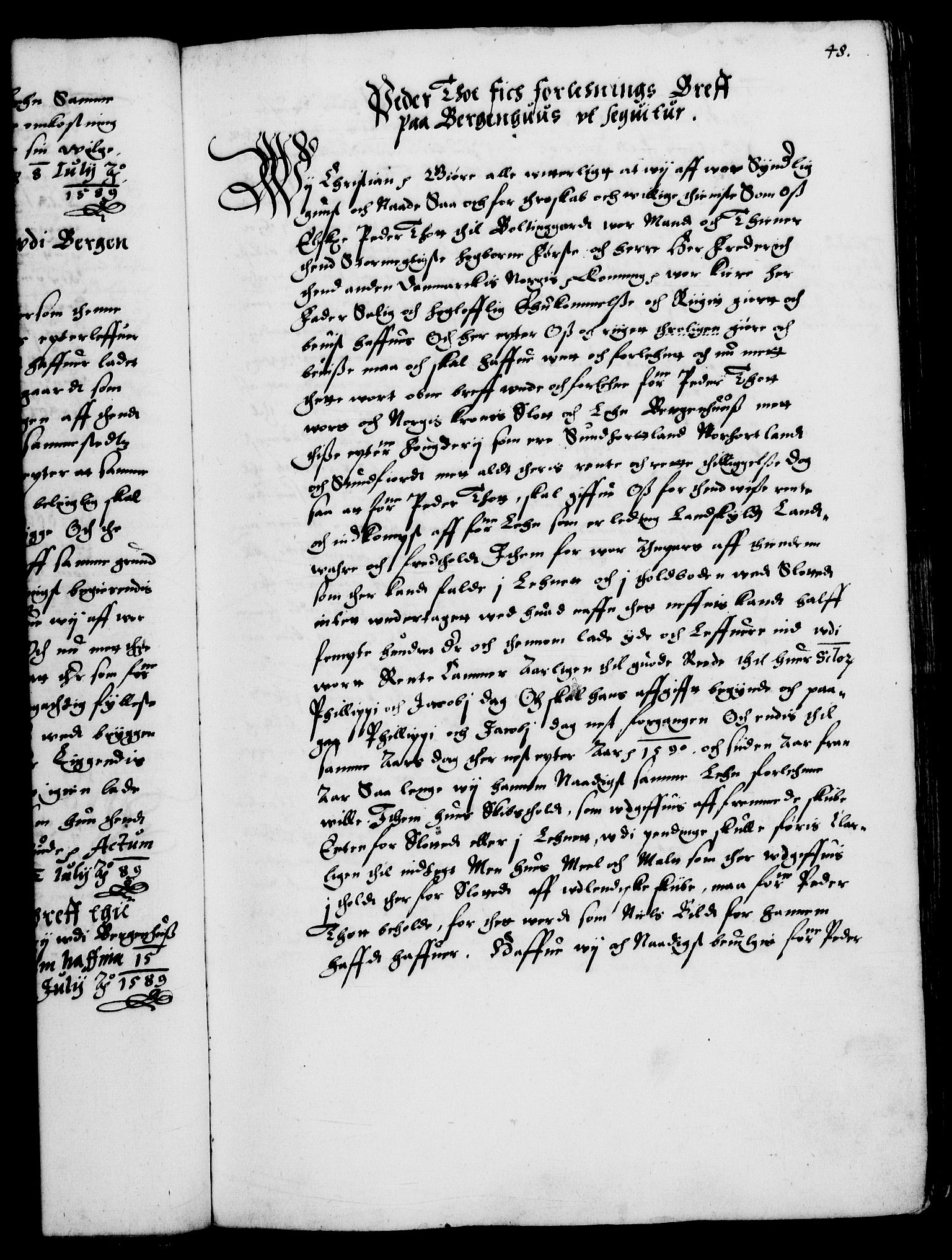 Danske Kanselli 1572-1799, RA/EA-3023/F/Fc/Fca/Fcaa/L0002: Norske registre (mikrofilm), 1588-1596, s. 48a