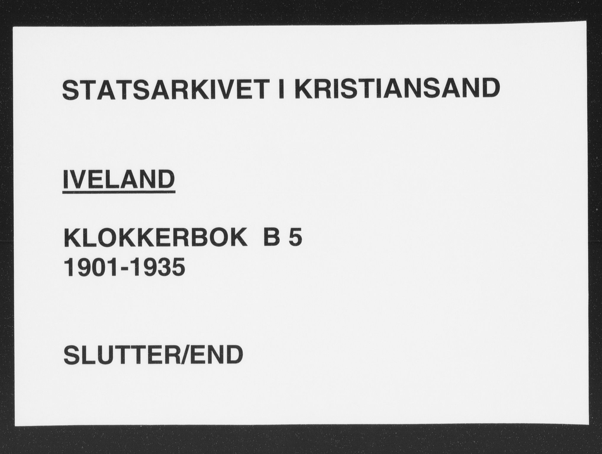 Evje sokneprestkontor, AV/SAK-1111-0008/F/Fb/Fbc/L0005: Klokkerbok nr. B 5, 1901-1935