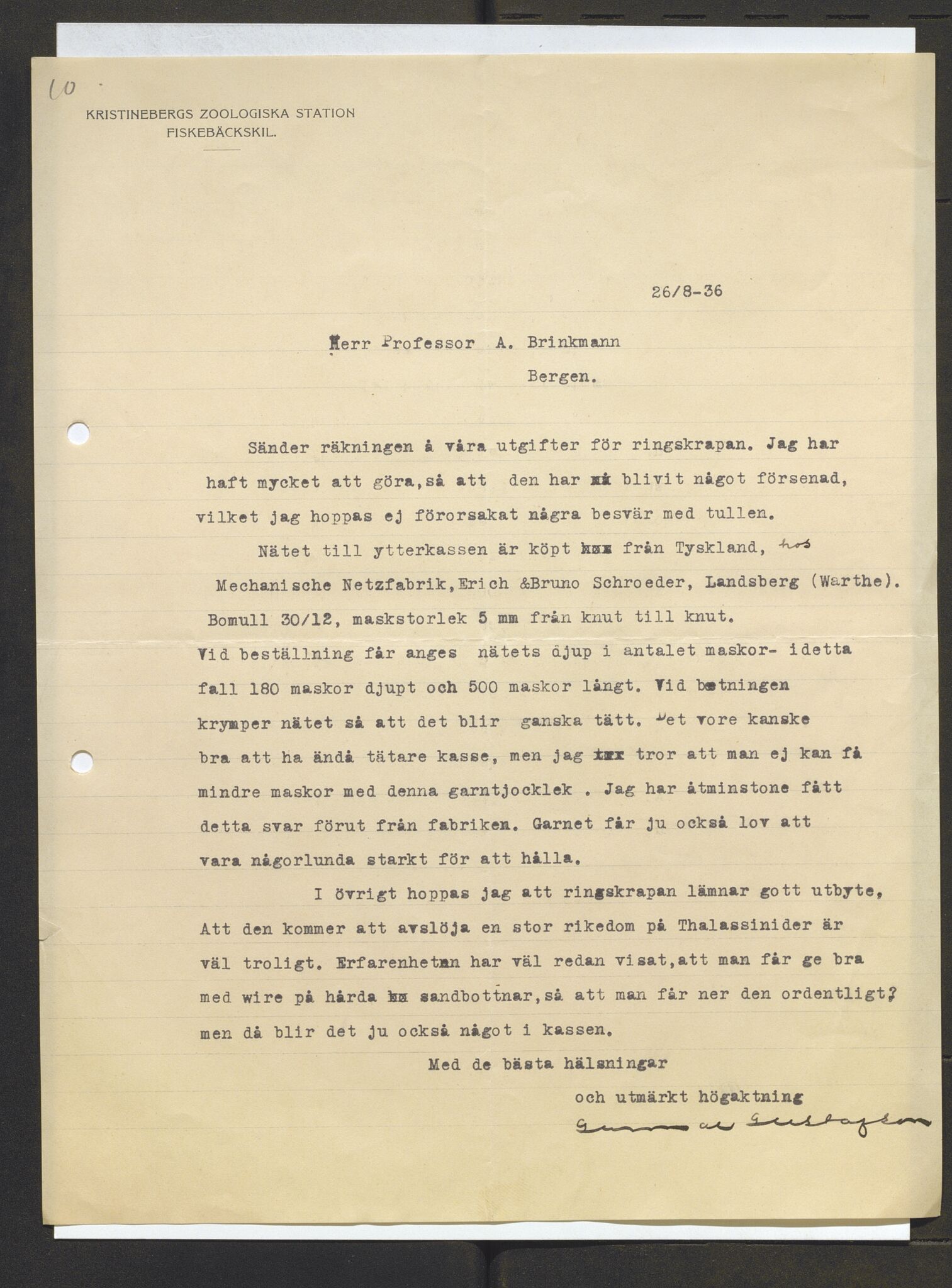 Bergens Museum, AV/SAB-A-17301/13/D/L0002: Korrespondanse , 1928-1940, s. 500