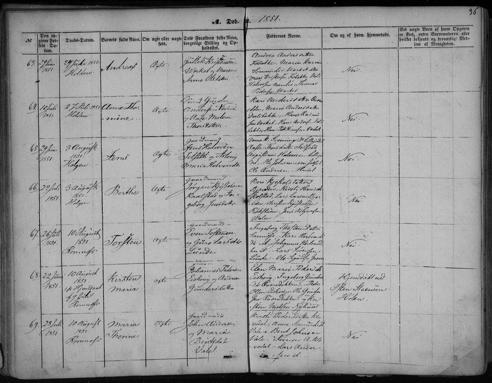 Holla kirkebøker, AV/SAKO-A-272/F/Fa/L0005: Ministerialbok nr. 5, 1849-1860, s. 36
