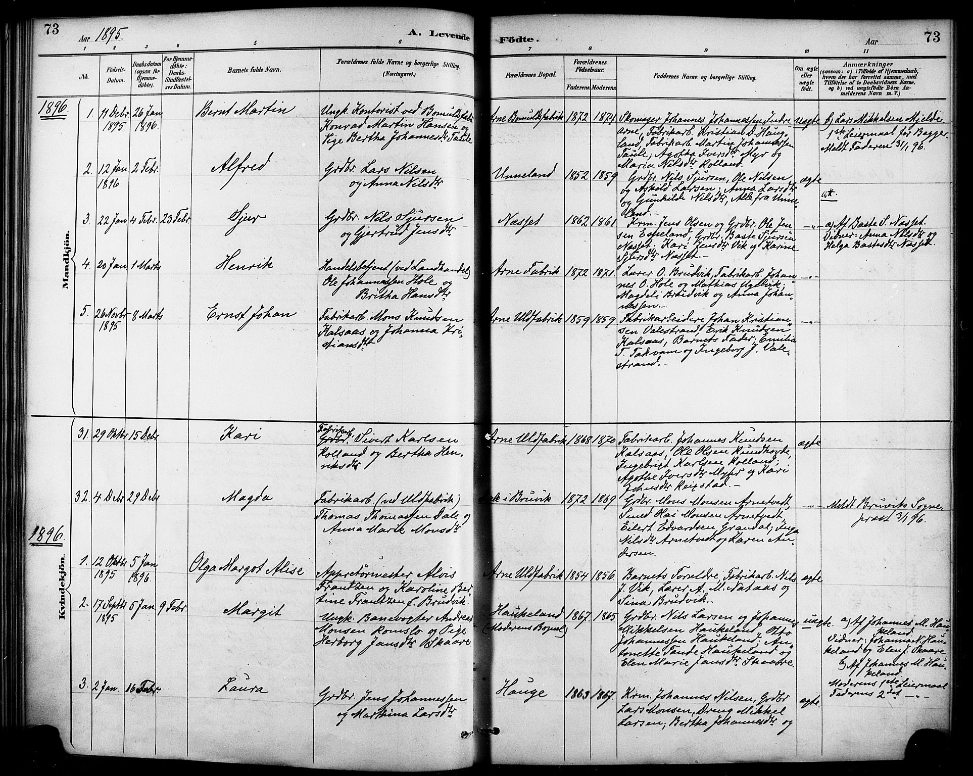 Haus sokneprestembete, AV/SAB-A-75601/H/Haa/Haad/L0001: Ministerialbok nr. D 1, 1887-1898, s. 73