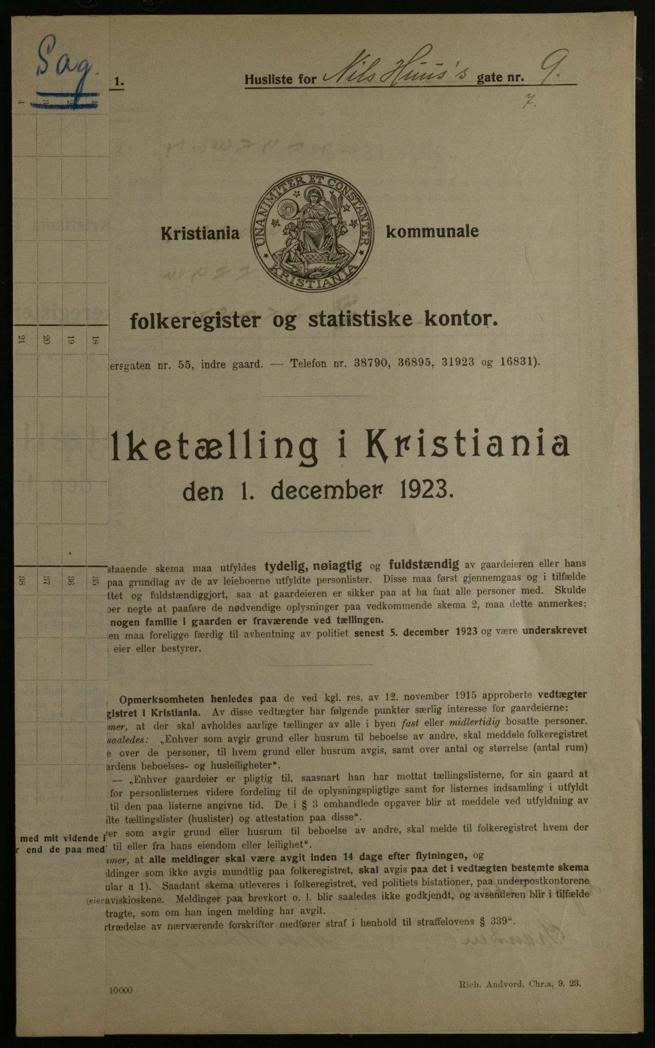 OBA, Kommunal folketelling 1.12.1923 for Kristiania, 1923, s. 78106