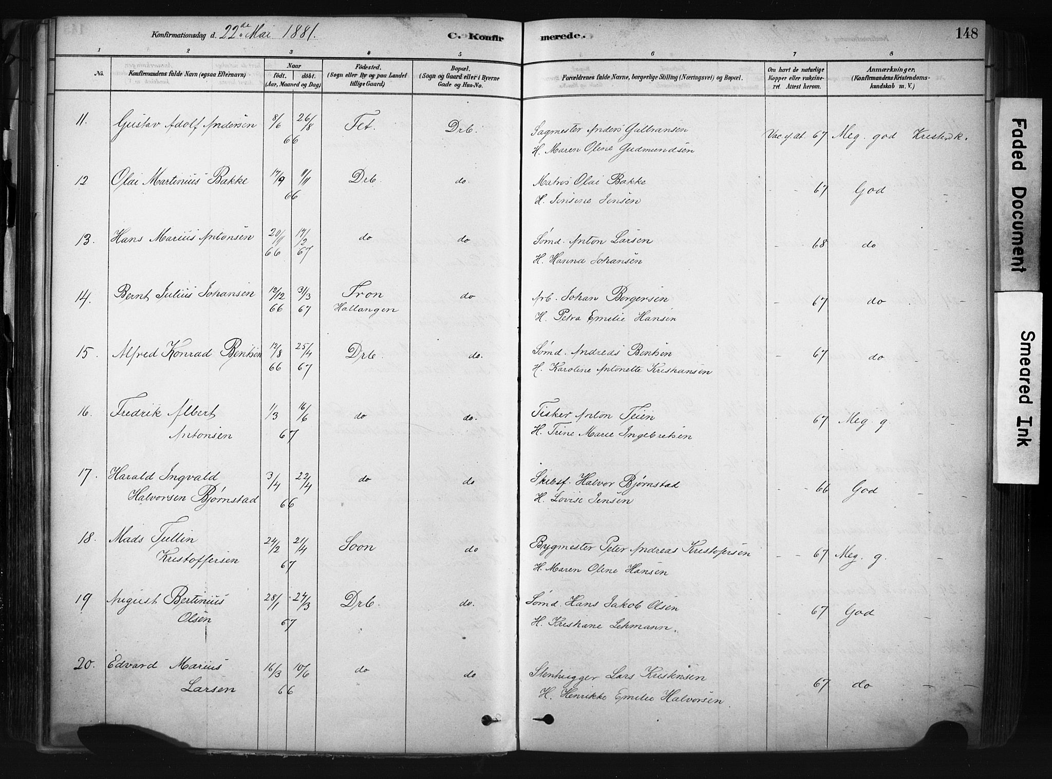 Drøbak prestekontor Kirkebøker, AV/SAO-A-10142a/F/Fb/L0001: Ministerialbok nr. II 1, 1878-1891, s. 148
