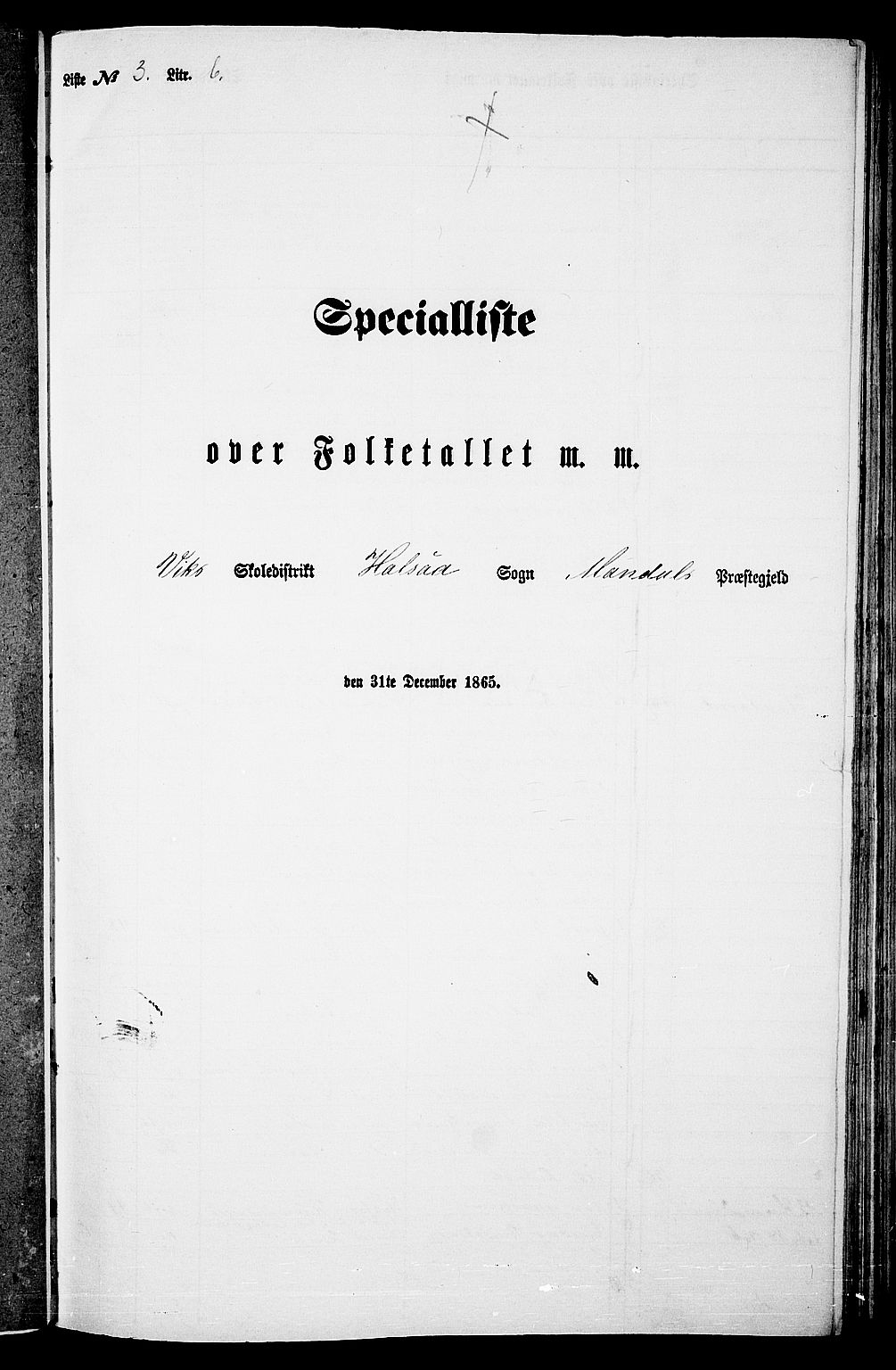 RA, Folketelling 1865 for 1019L Mandal prestegjeld, Halse sokn og Harkmark sokn, 1865, s. 57