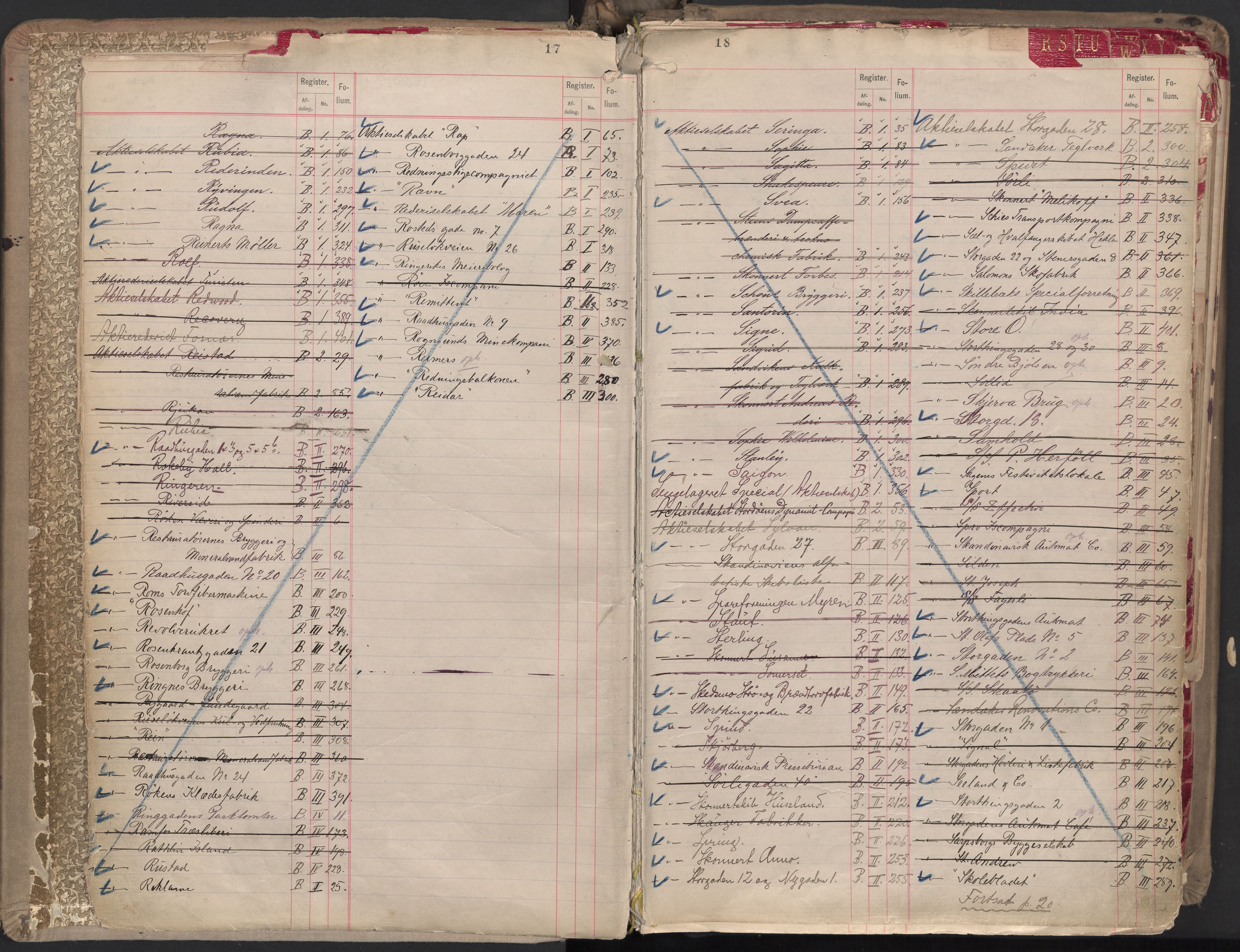Oslo byfogd avd. II, AV/SAO-A-10942/G/Ga/Gaa/L0001: Firmaregister: A 1-15, B 1-4, C 1, 1890, s. 17-18