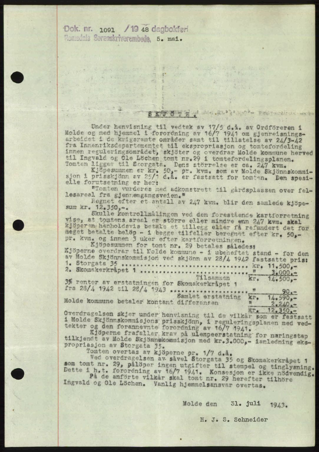 Romsdal sorenskriveri, SAT/A-4149/1/2/2C: Pantebok nr. A26, 1948-1948, Dagboknr: 1091/1948