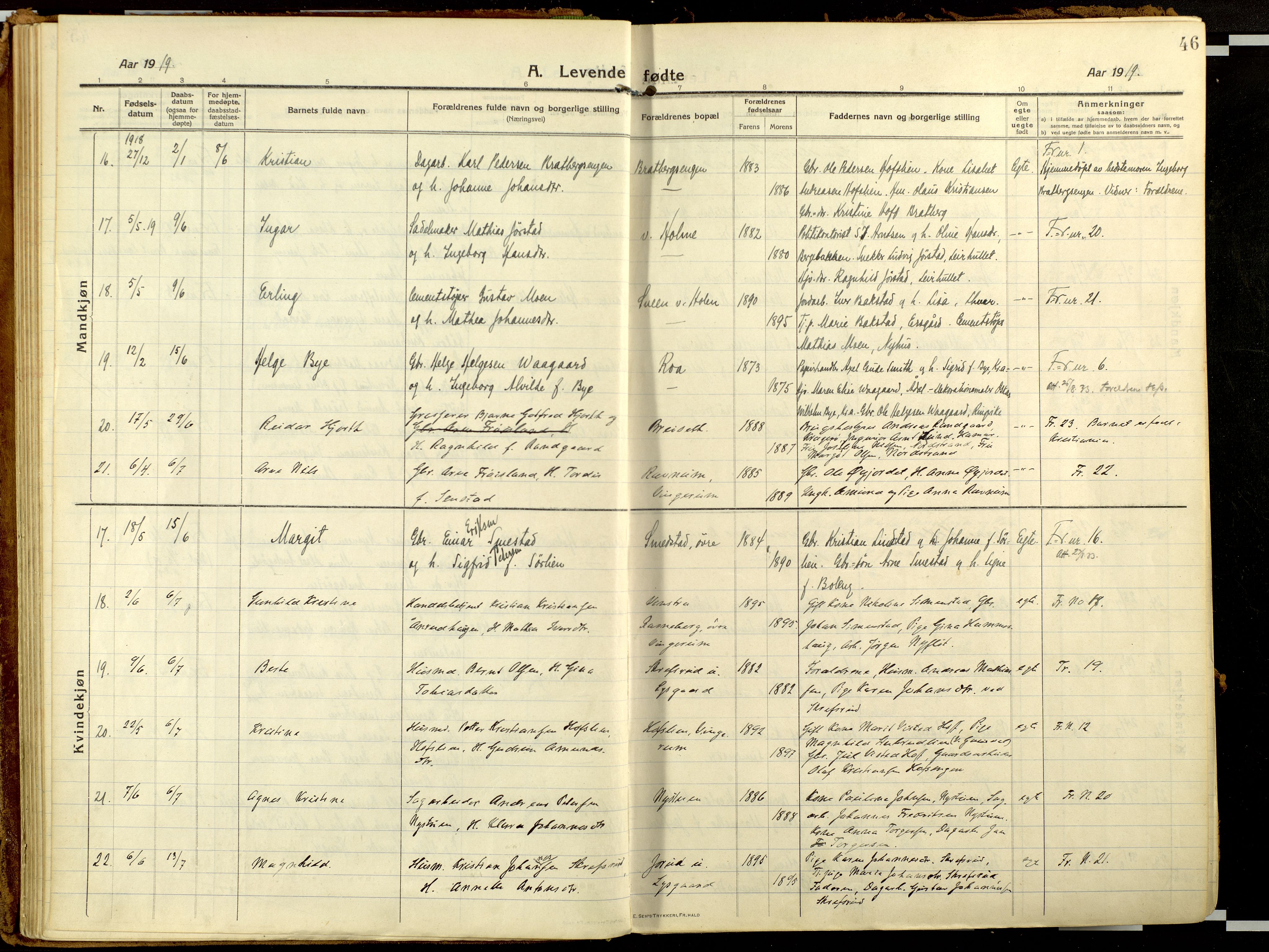 Fåberg prestekontor, AV/SAH-PREST-086/H/Ha/Haa/L0013: Ministerialbok nr. 13, 1913-1928, s. 46