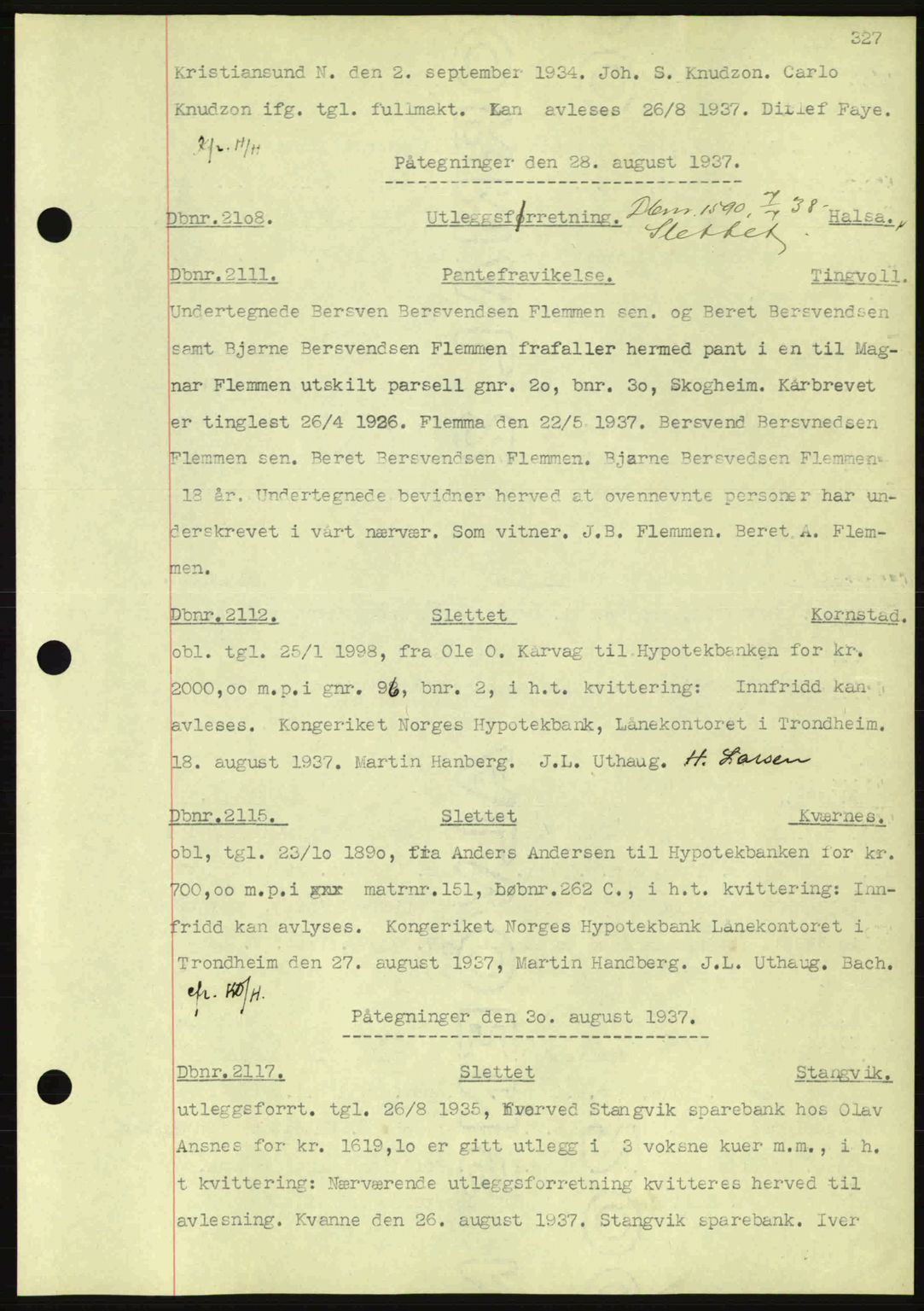 Nordmøre sorenskriveri, SAT/A-4132/1/2/2Ca: Pantebok nr. C80, 1936-1939, Dagboknr: 2108/1937