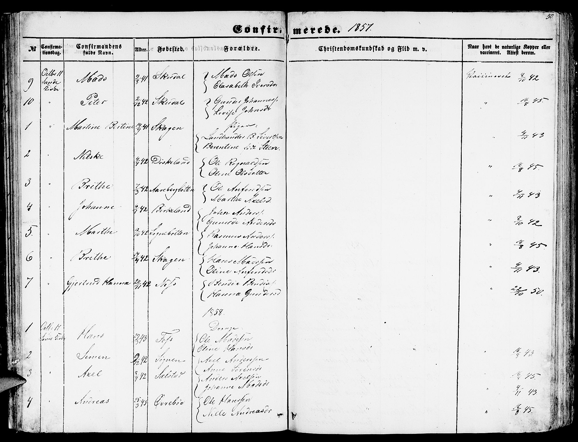 Gaular sokneprestembete, AV/SAB-A-80001/H/Hab: Klokkerbok nr. A 1, 1853-1864, s. 50