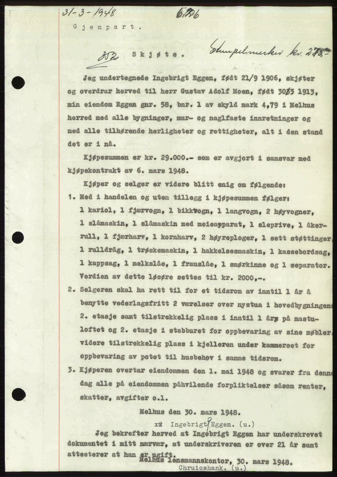 Gauldal sorenskriveri, SAT/A-0014/1/2/2C: Pantebok nr. A5, 1947-1948, Dagboknr: 352/1948