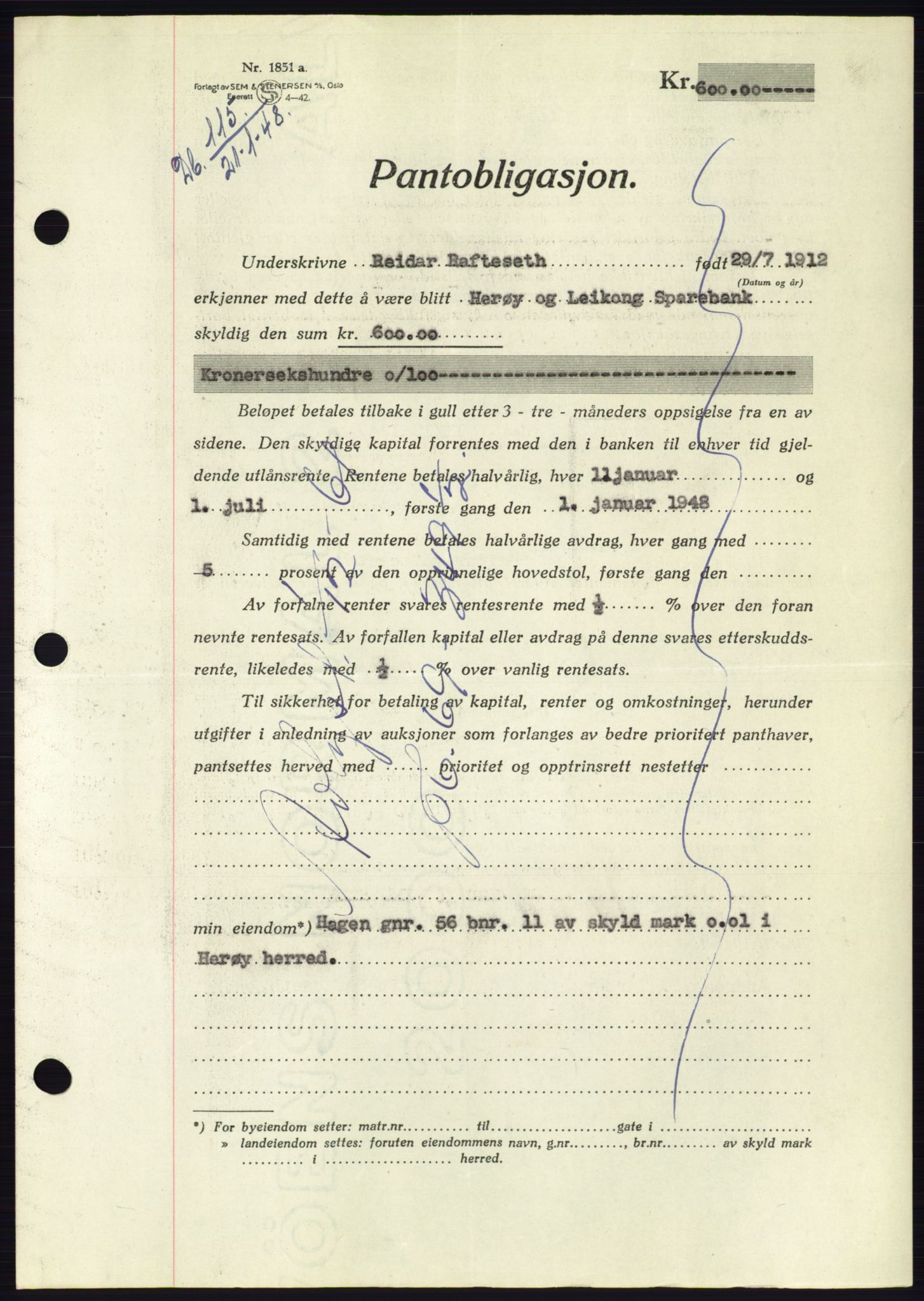 Søre Sunnmøre sorenskriveri, AV/SAT-A-4122/1/2/2C/L0115: Pantebok nr. 3B, 1947-1948, Dagboknr: 115/1948