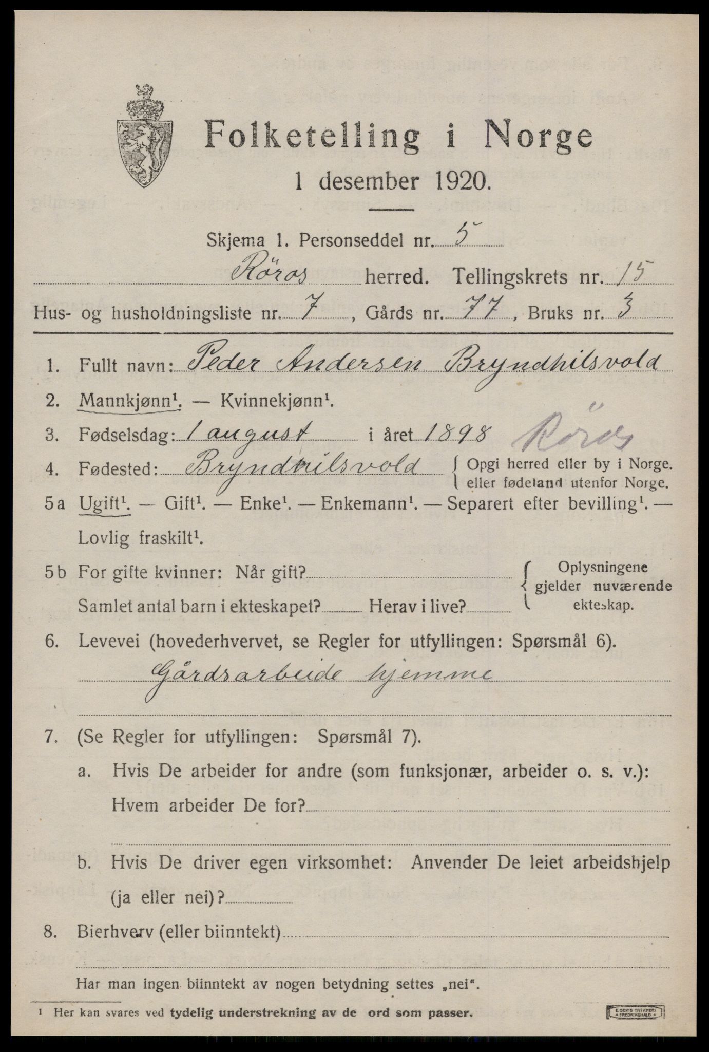 SAT, Folketelling 1920 for 1640 Røros herred, 1920, s. 10388