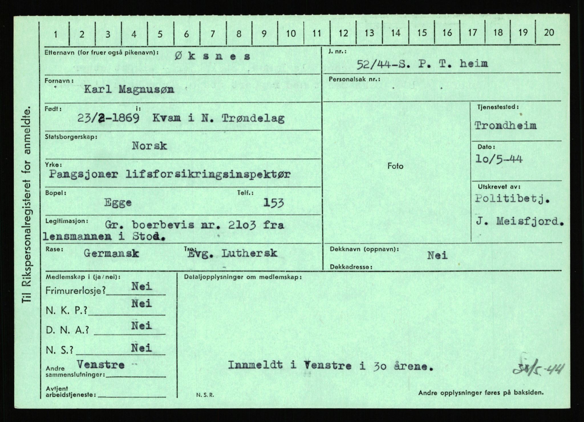 Statspolitiet - Hovedkontoret / Osloavdelingen, AV/RA-S-1329/C/Ca/L0016: Uberg - Øystese, 1943-1945, s. 3592