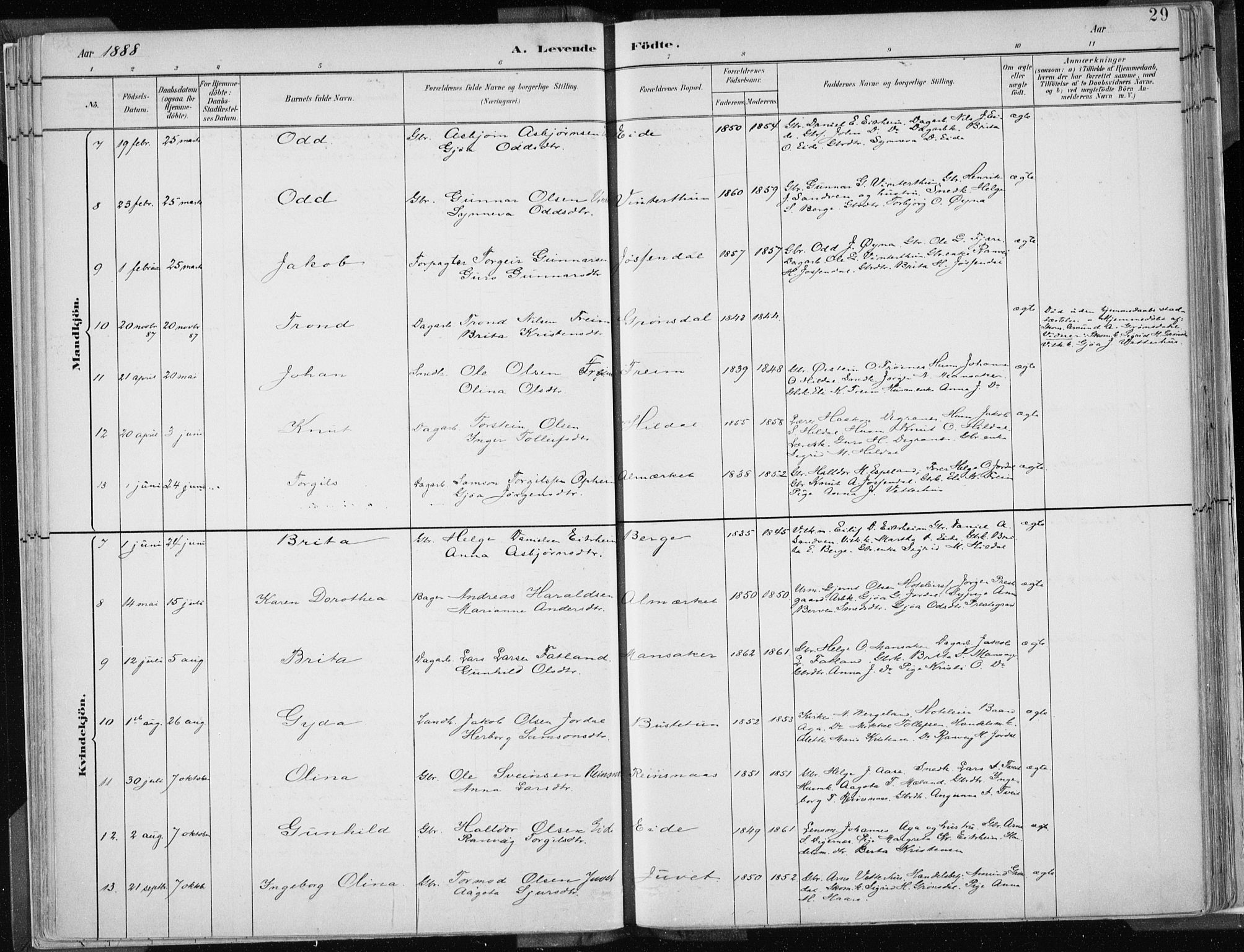 Odda Sokneprestembete, AV/SAB-A-77201/H/Haa: Ministerialbok nr. A  3, 1882-1913, s. 29