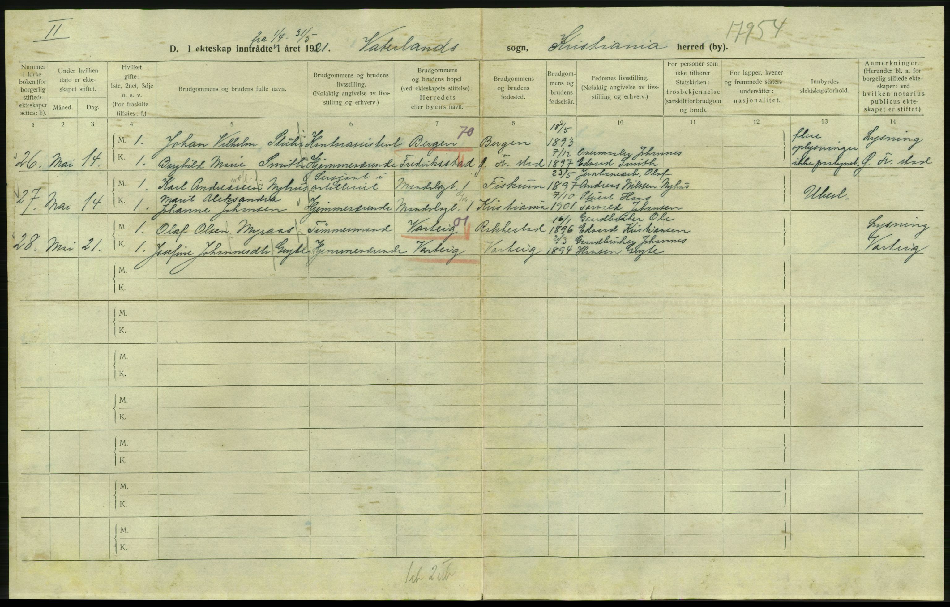 Statistisk sentralbyrå, Sosiodemografiske emner, Befolkning, AV/RA-S-2228/D/Df/Dfc/Dfca/L0011: Kristiania: Gifte, 1921, s. 850