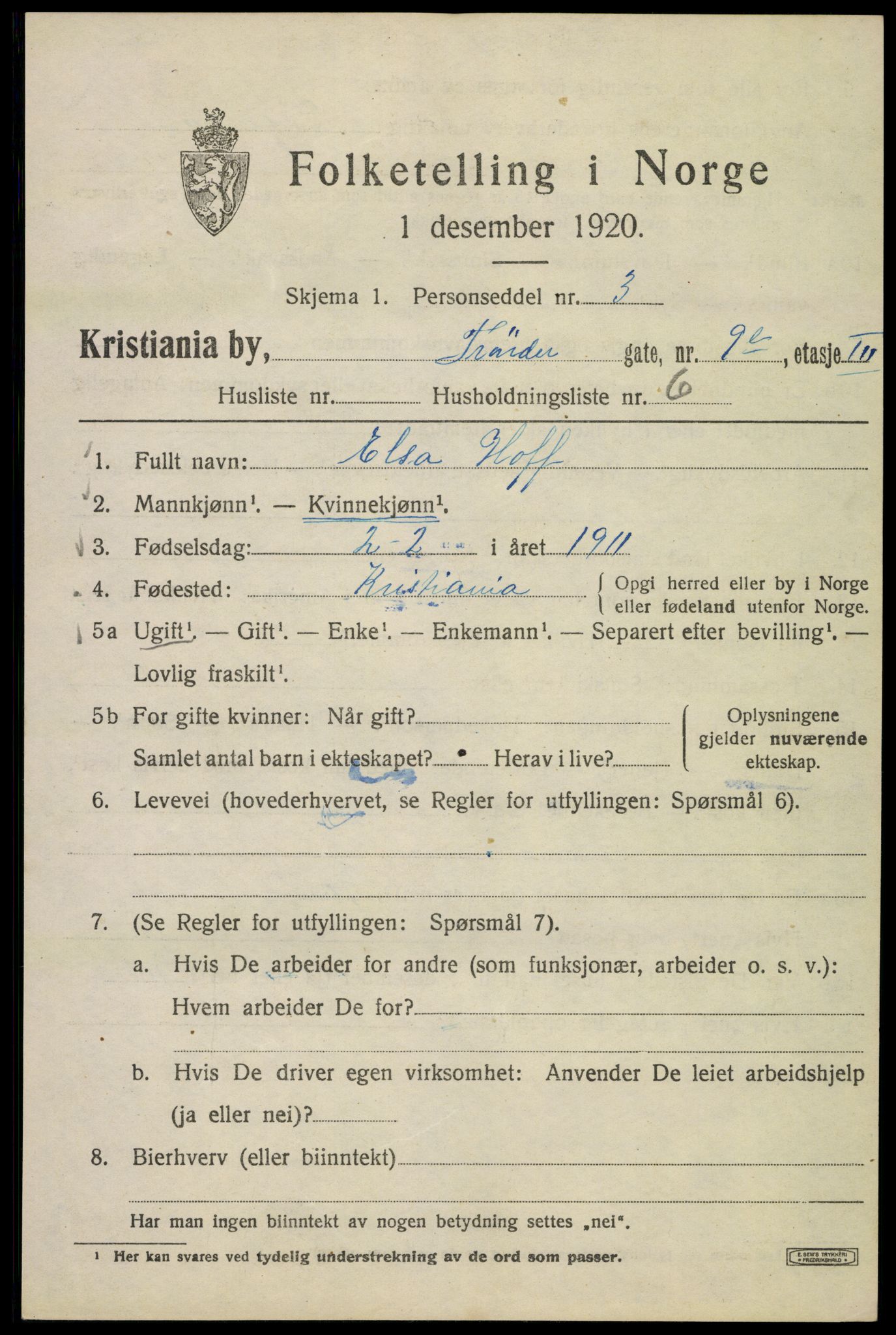 SAO, Folketelling 1920 for 0301 Kristiania kjøpstad, 1920, s. 604167