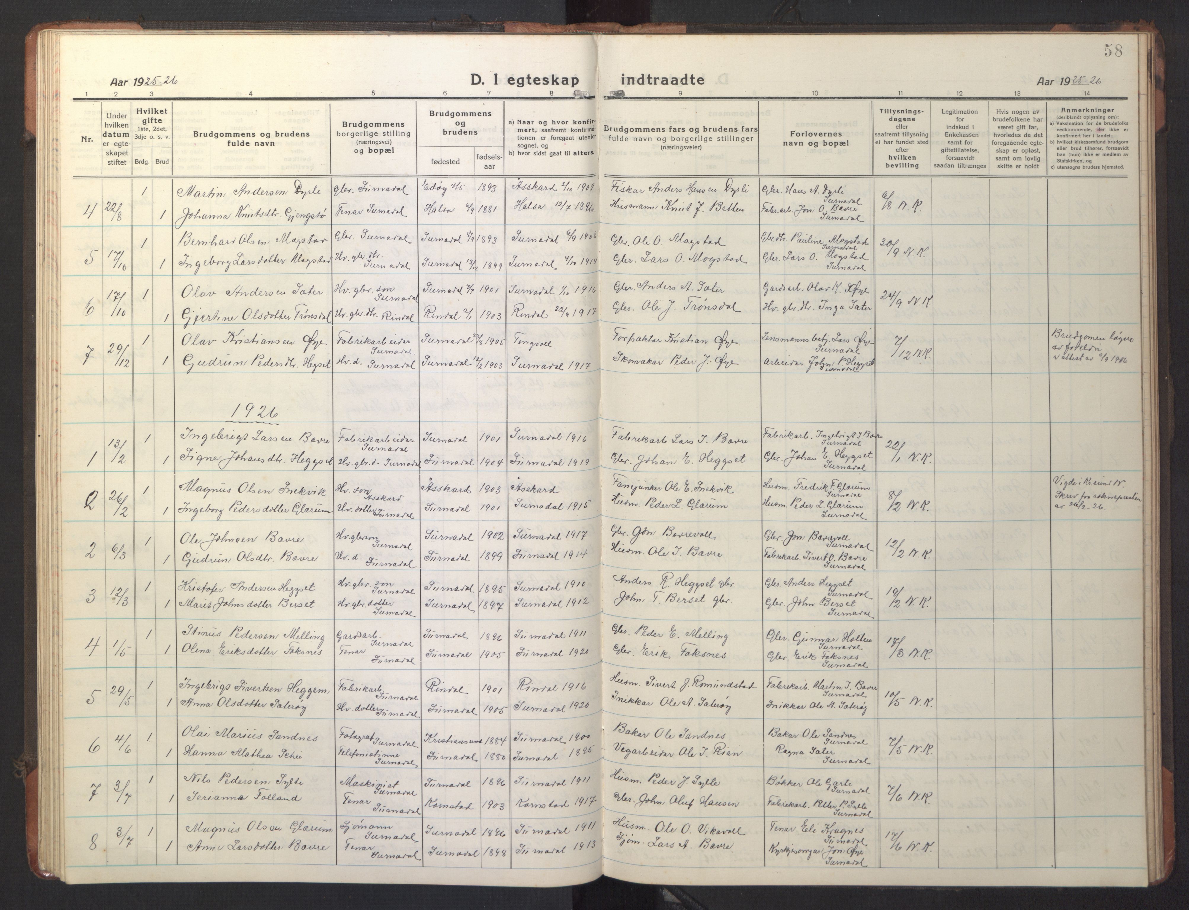 Ministerialprotokoller, klokkerbøker og fødselsregistre - Møre og Romsdal, SAT/A-1454/595/L1054: Klokkerbok nr. 595C06, 1920-1948, s. 58