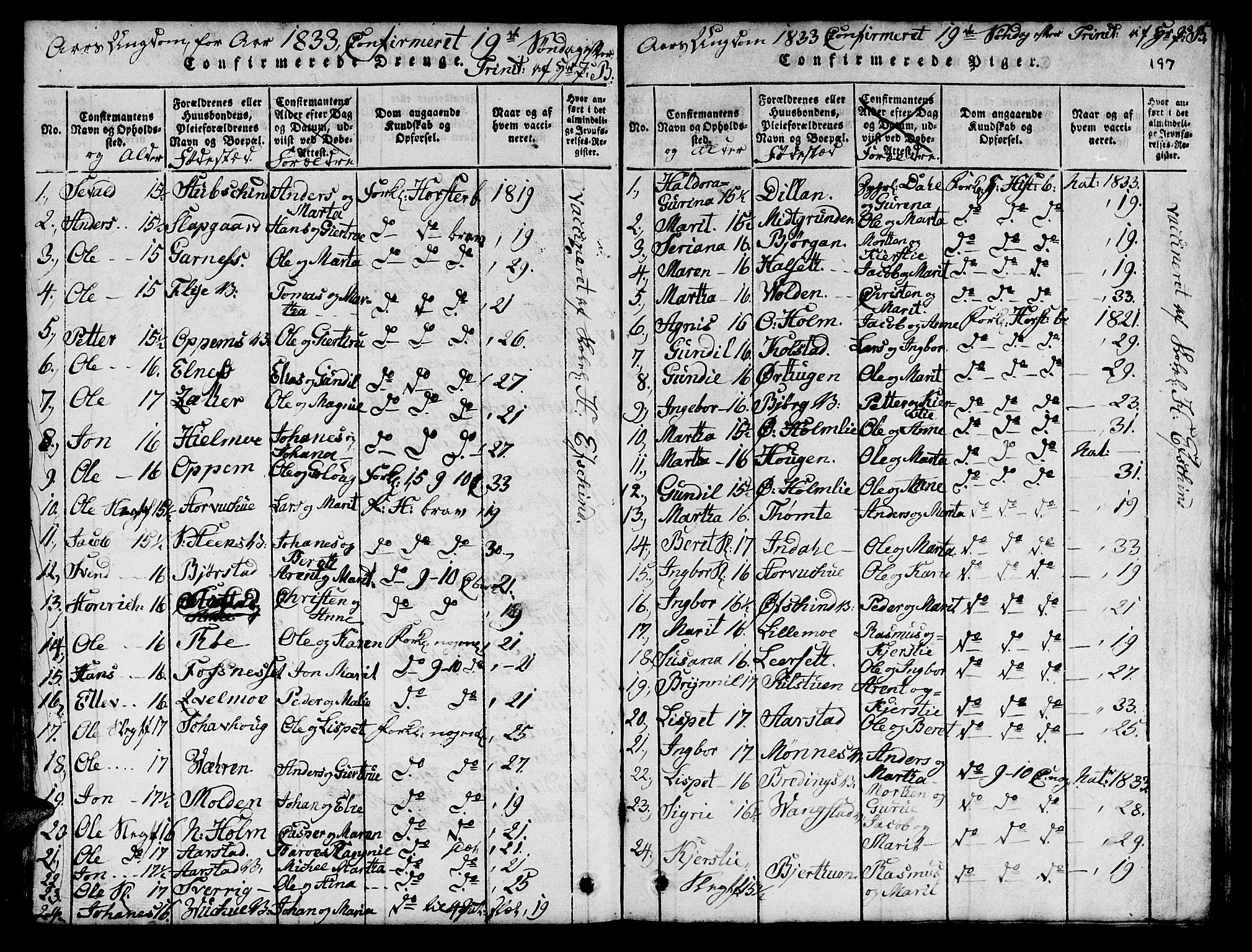 Ministerialprotokoller, klokkerbøker og fødselsregistre - Nord-Trøndelag, AV/SAT-A-1458/724/L0265: Klokkerbok nr. 724C01, 1816-1845, s. 197