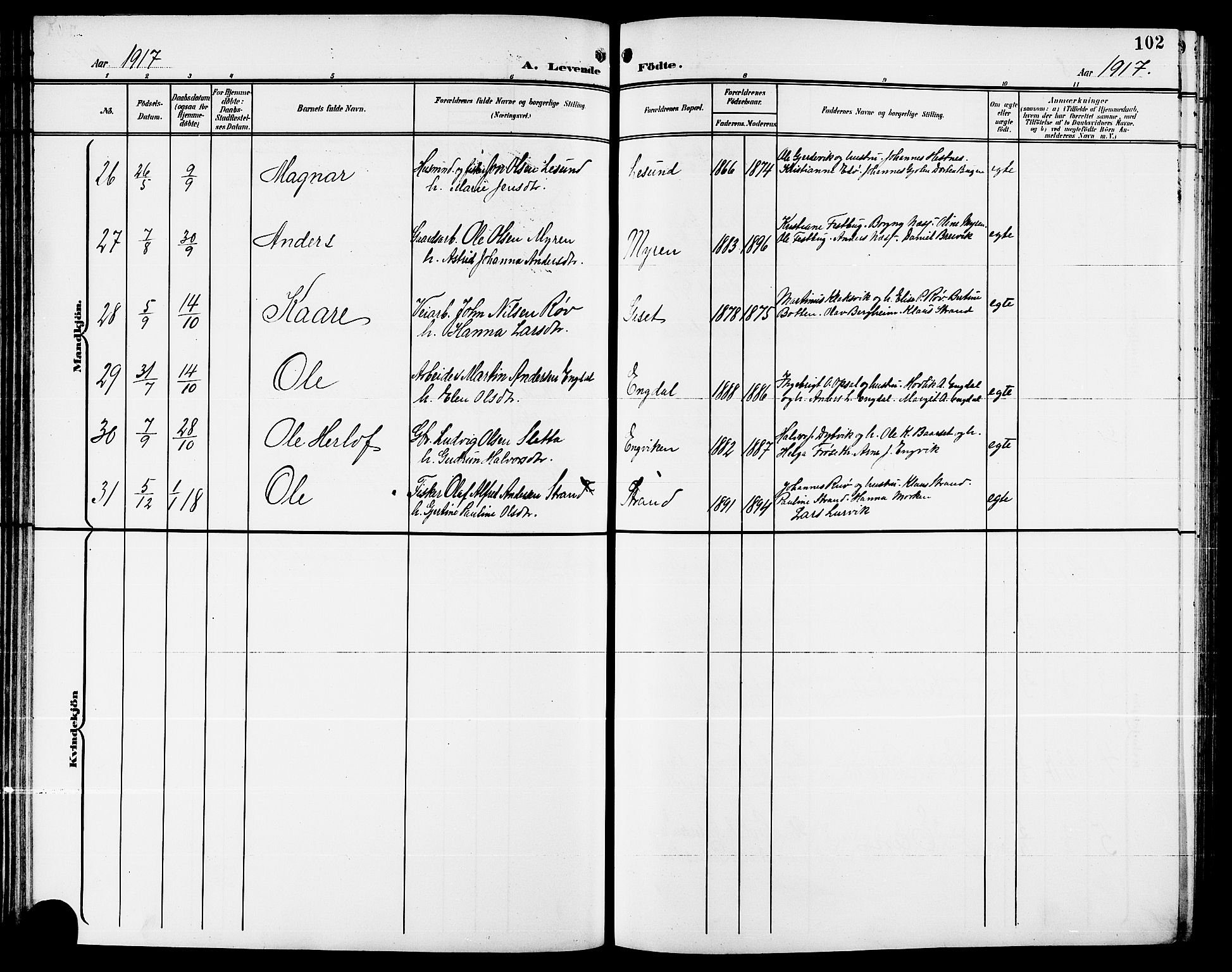 Ministerialprotokoller, klokkerbøker og fødselsregistre - Møre og Romsdal, AV/SAT-A-1454/578/L0910: Klokkerbok nr. 578C03, 1900-1921, s. 102