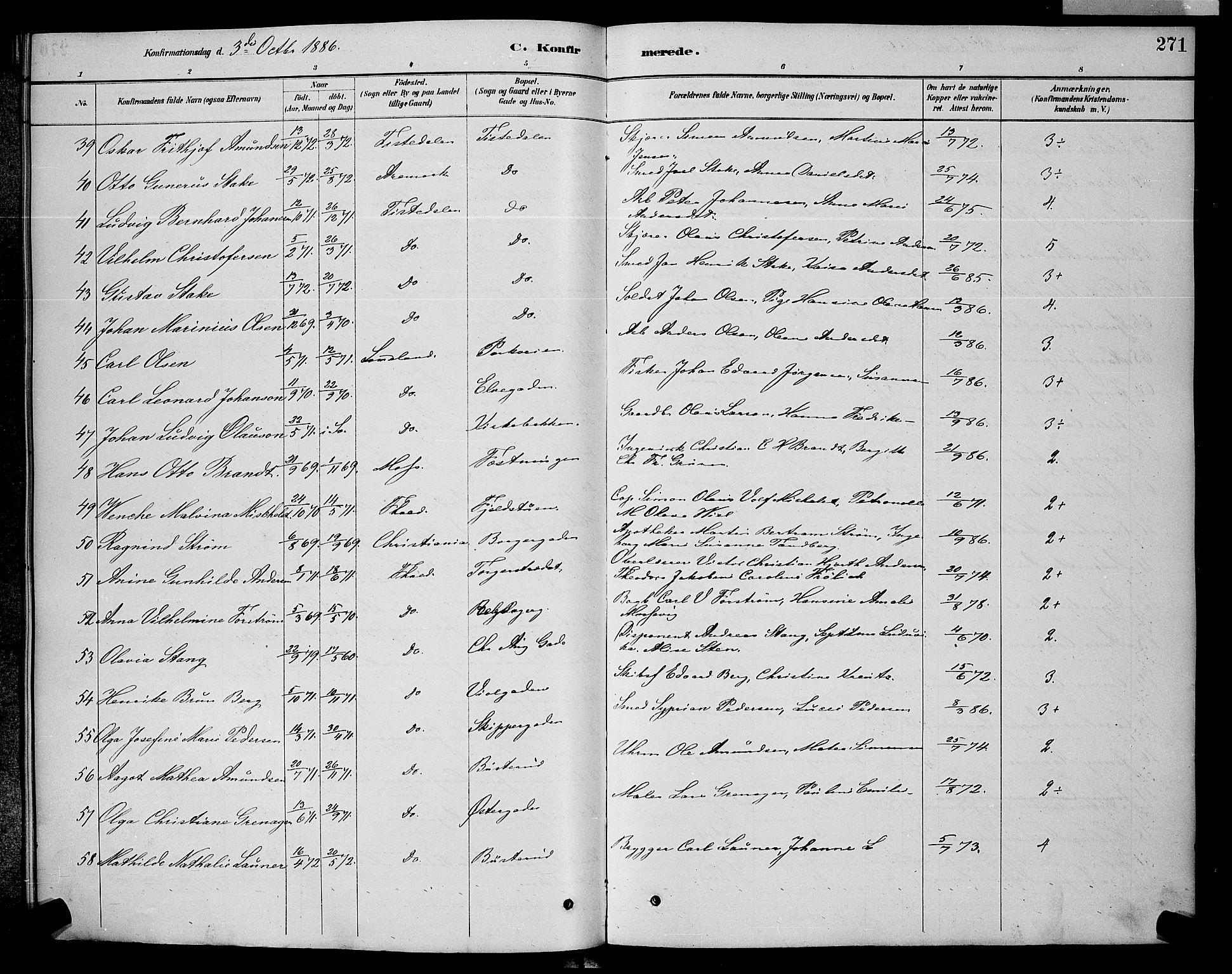 Halden prestekontor Kirkebøker, AV/SAO-A-10909/G/Ga/L0008: Klokkerbok nr. 8, 1885-1899, s. 271